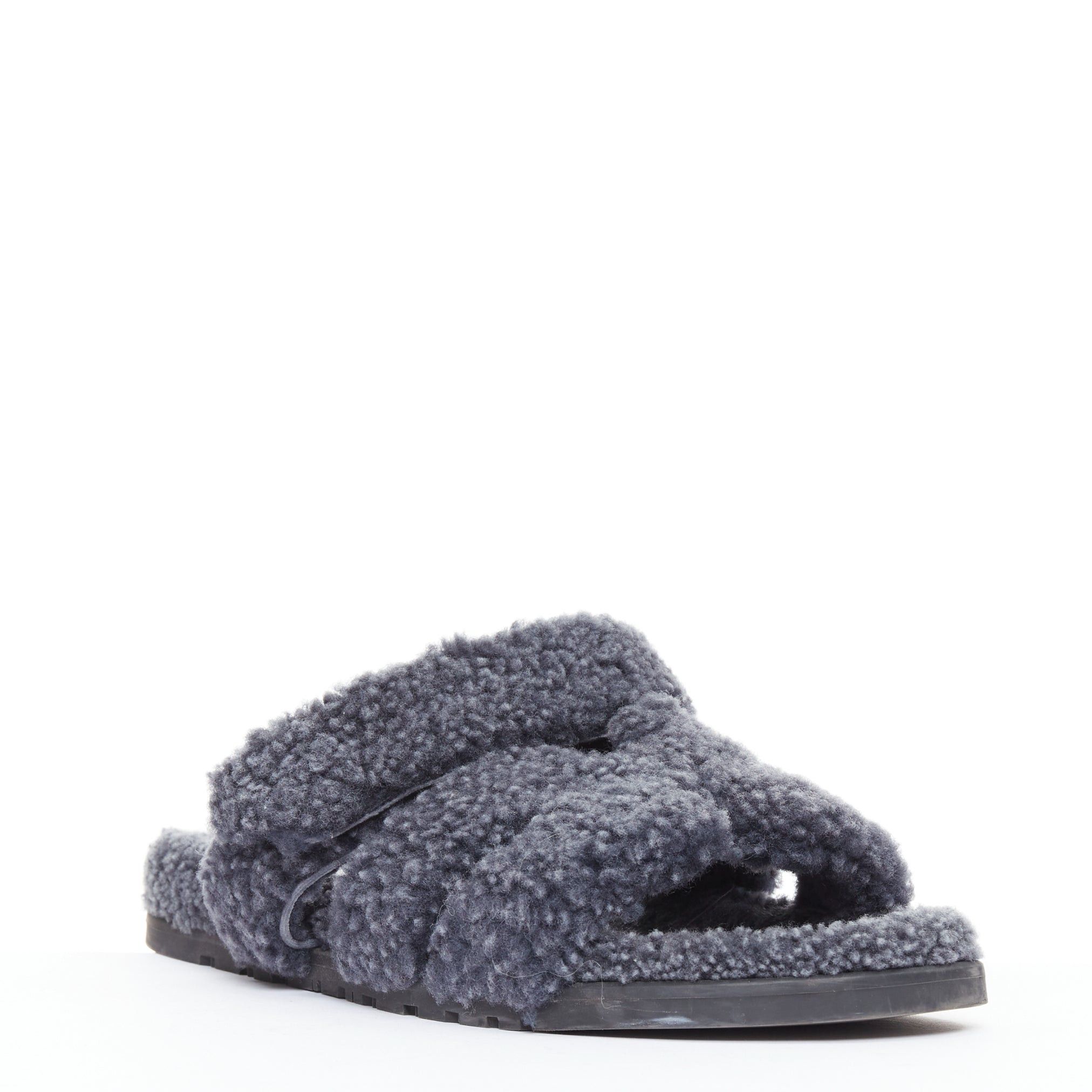 Hermes HERMES Chypre grey shearling H adjustable strap techno sandal EU41 Size US 8 / EU 41 - 3 Thumbnail