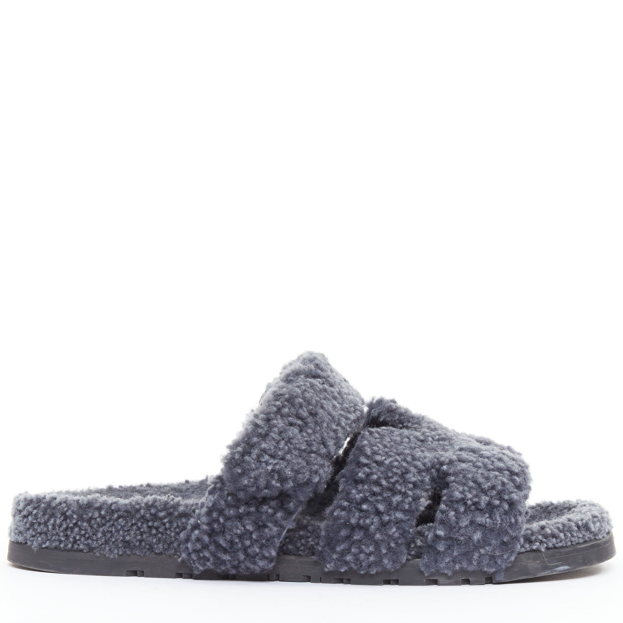Hermes HERMES Chypre grey shearling H adjustable strap techno sandal EU41 Size US 8 / EU 41 - 2 Thumbnail