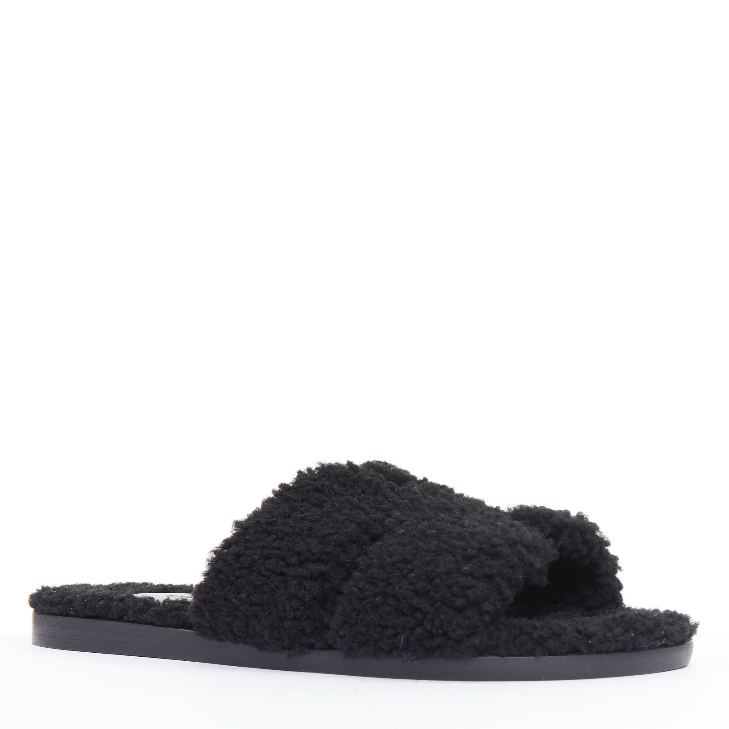 Hermes HERMES Oran black shearling H cut out flat block sandals EU41.5 Size US 11.5 / IT 41.5 - 3 Thumbnail