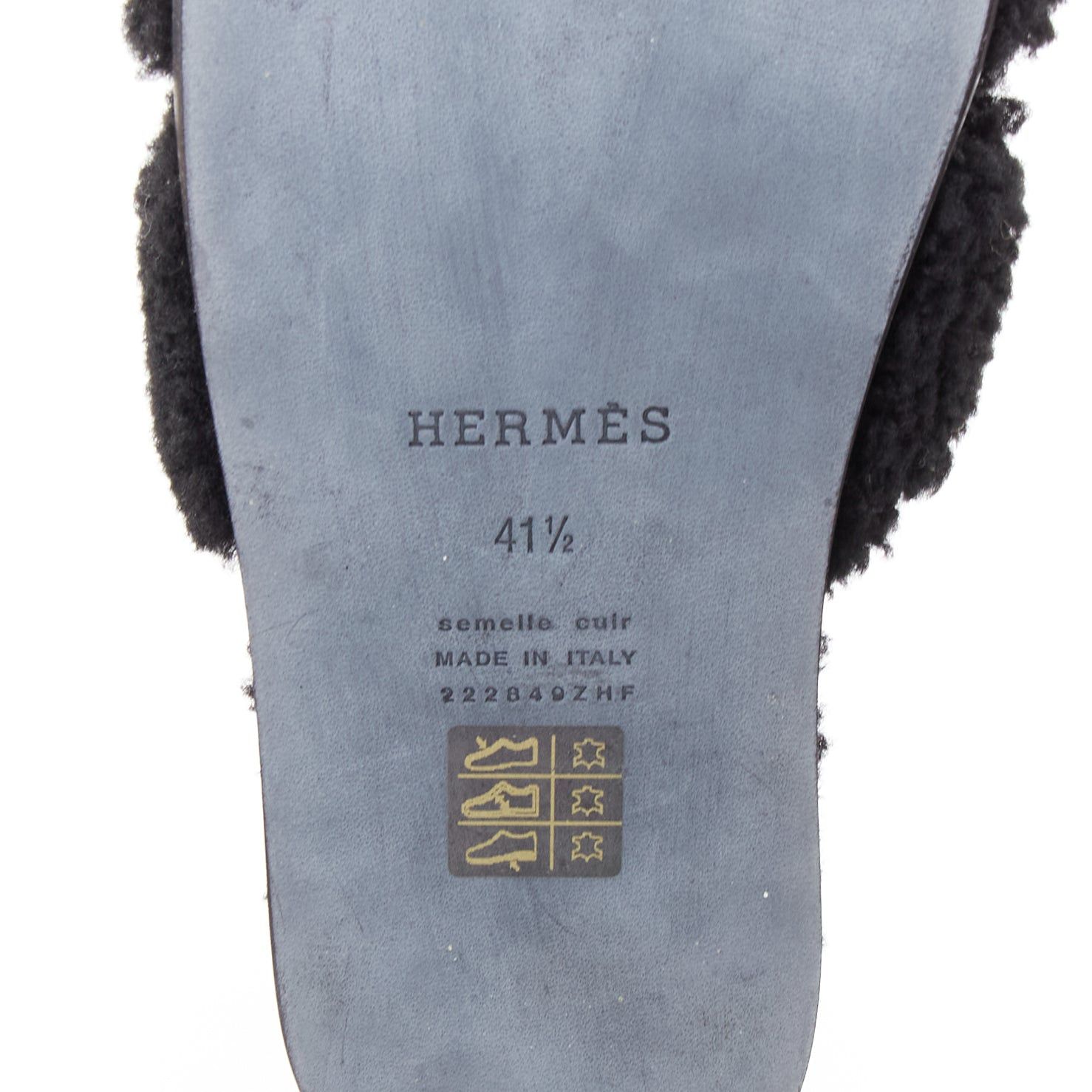 Hermes HERMES Oran black shearling H cut out flat block sandals EU41.5 Size US 11.5 / IT 41.5 - 10 Thumbnail