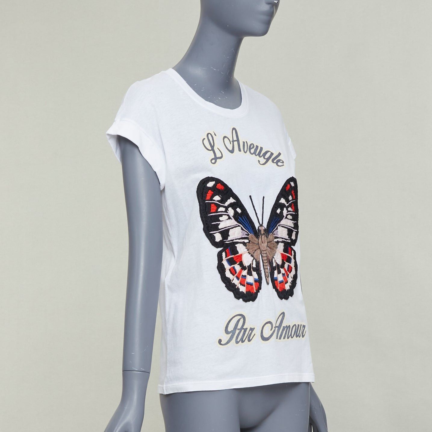 Gucci GUCCI L'Aveugle Par Amour white butterfly embroidered tshirt XS Size S / US 4 / IT 40 - 3 Thumbnail