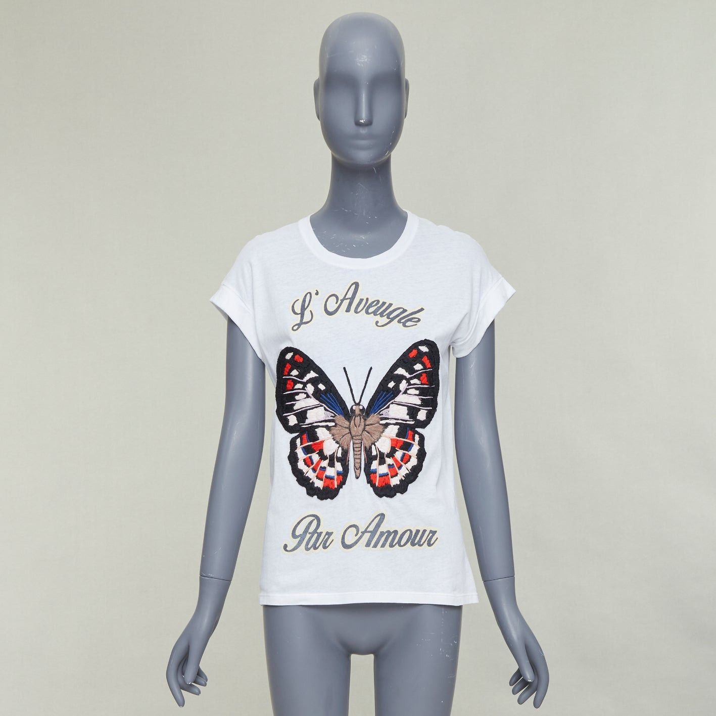 Gucci GUCCI L'Aveugle Par Amour white butterfly embroidered tshirt XS Size S / US 4 / IT 40 - 10 Thumbnail