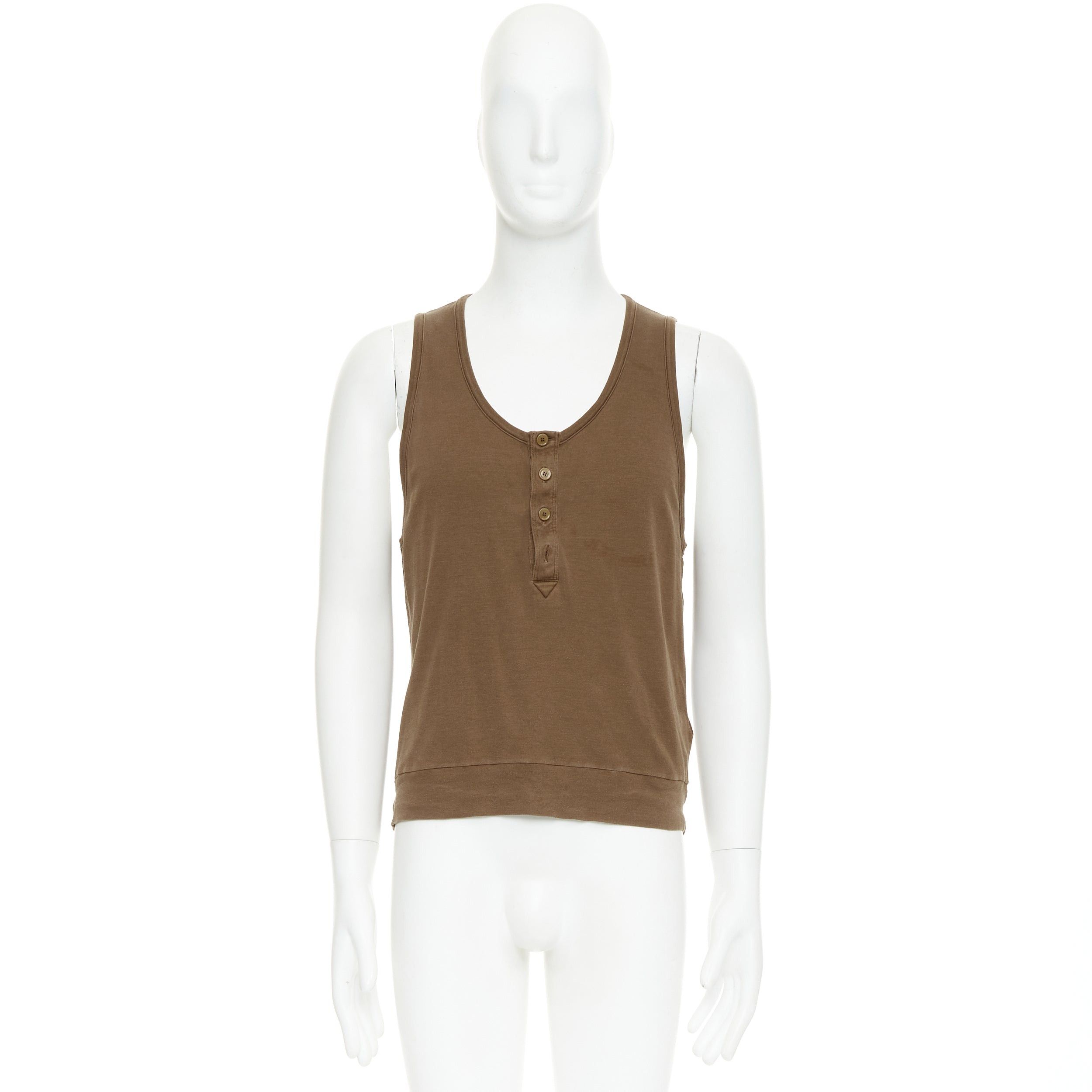 Bottega Veneta BOTTEGA VENETA brown silk cotton half button scoop neck tank top IT50 L Size US L / EU 52-54 / 3 - 9 Thumbnail