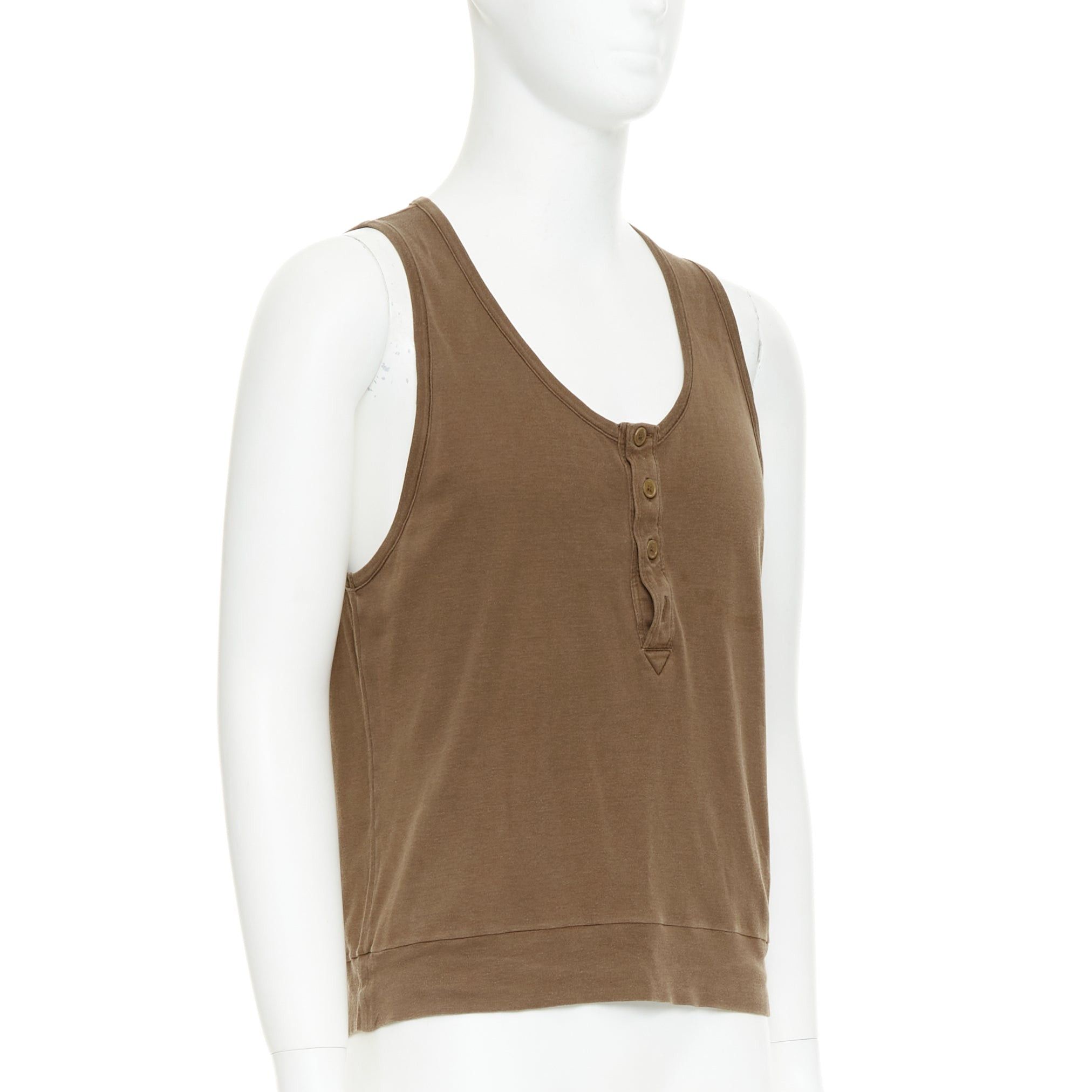 Bottega Veneta BOTTEGA VENETA brown silk cotton half button scoop neck tank top IT50 L Size US L / EU 52-54 / 3 - 3 Thumbnail