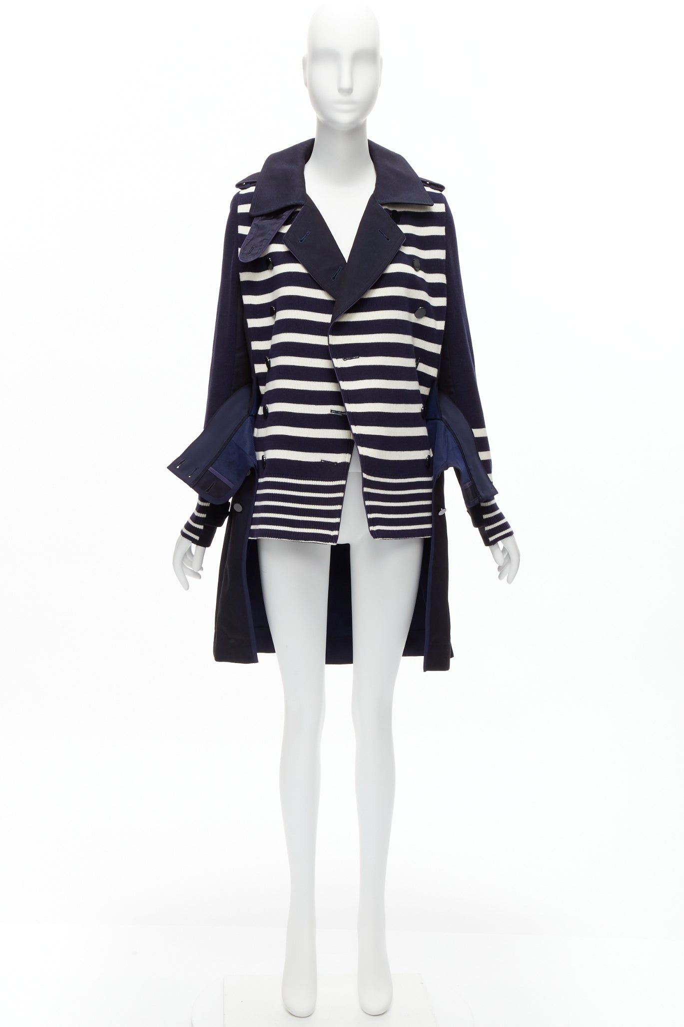 Sacai SACAI deconstructed nautical stripe detached corset belt flare coat JP3 L Size L / US 10 / IT 46 - 11 Thumbnail