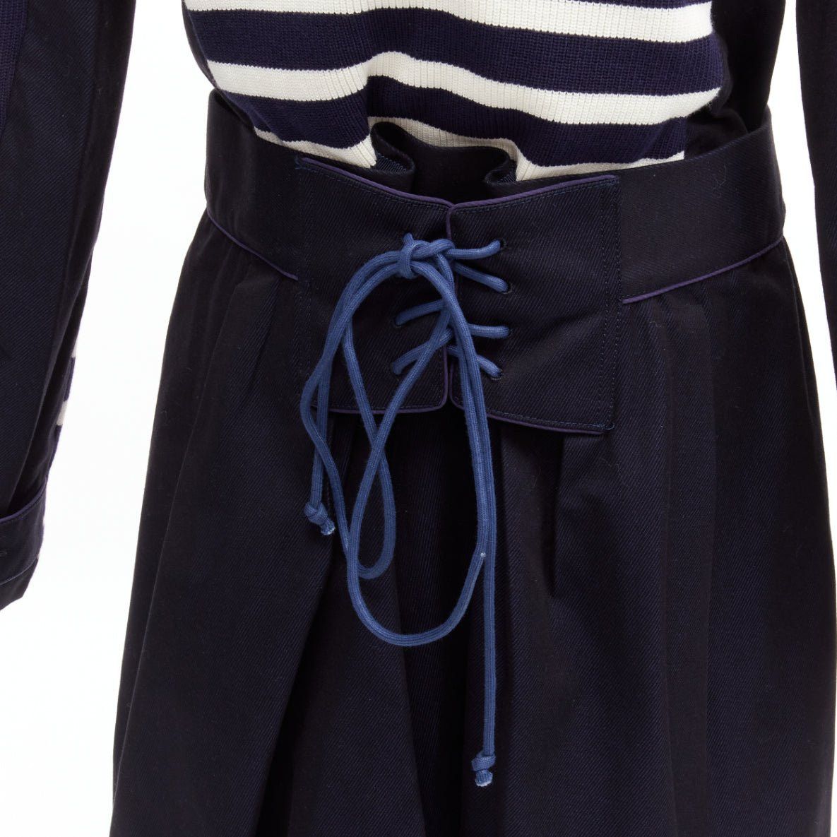 Sacai SACAI deconstructed nautical stripe detached corset belt flare coat JP3 L Size L / US 10 / IT 46 - 2 Thumbnail
