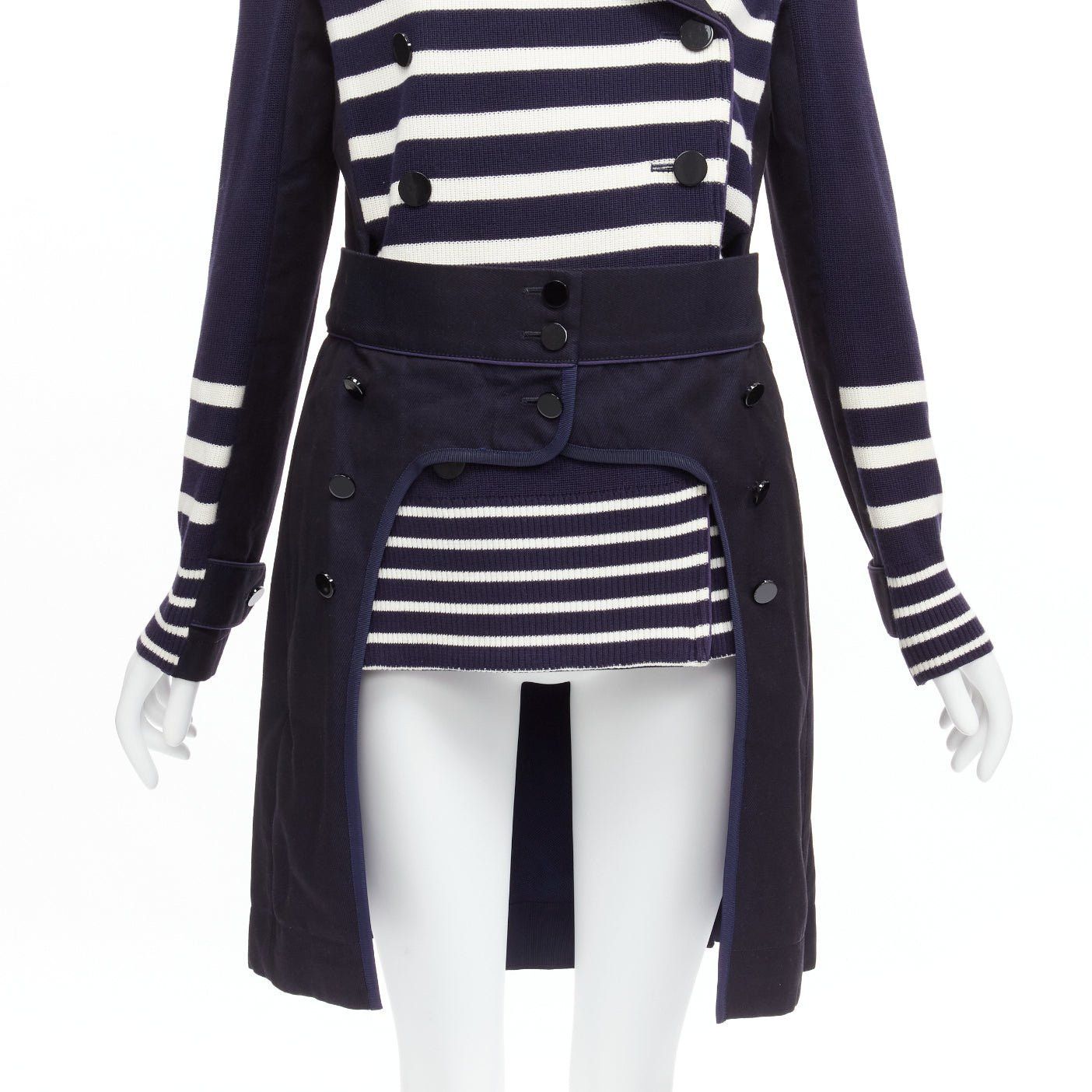 Sacai SACAI deconstructed nautical stripe detached corset belt flare coat JP3 L Size L / US 10 / IT 46 - 9 Thumbnail