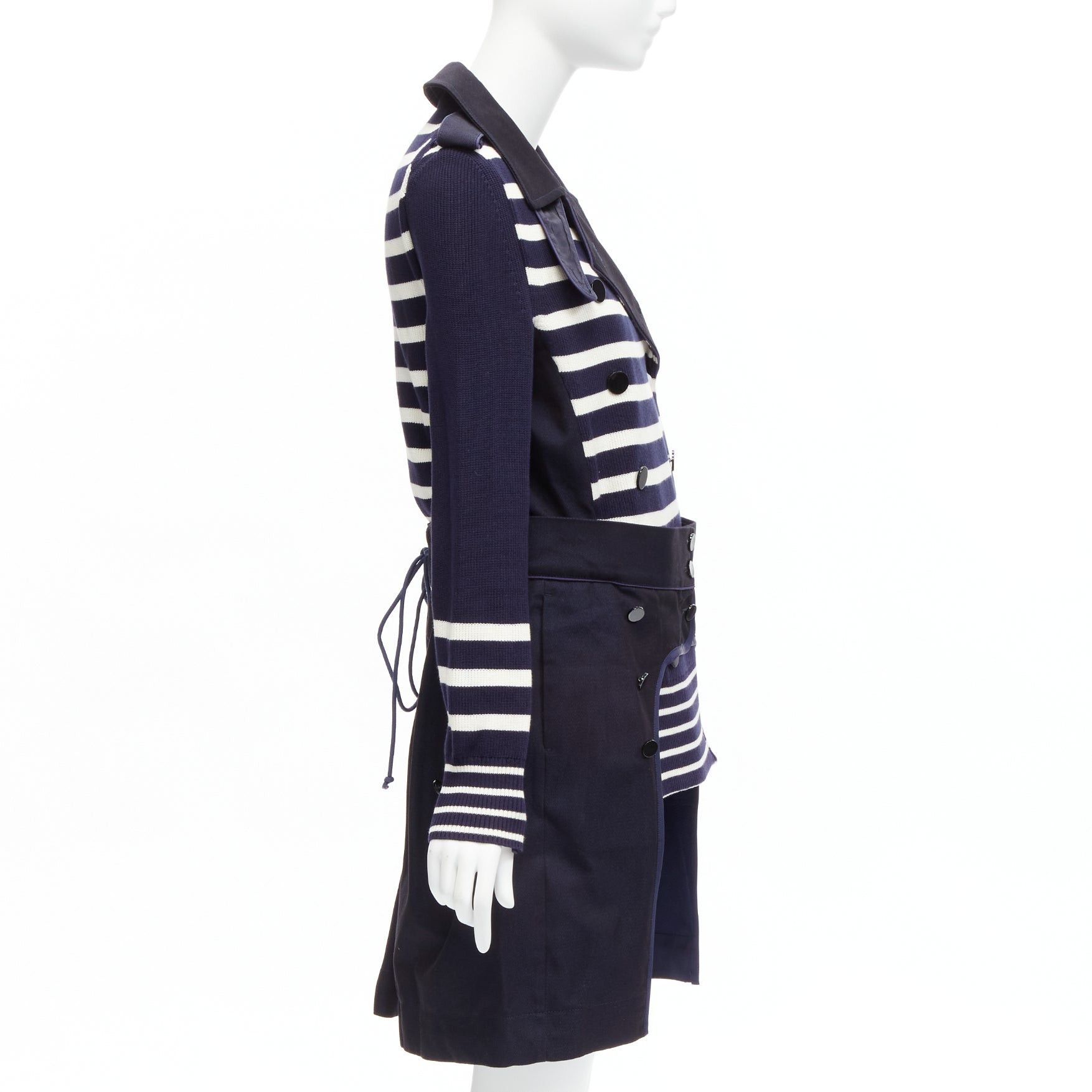 Sacai SACAI deconstructed nautical stripe detached corset belt flare coat JP3 L Size L / US 10 / IT 46 - 5 Thumbnail