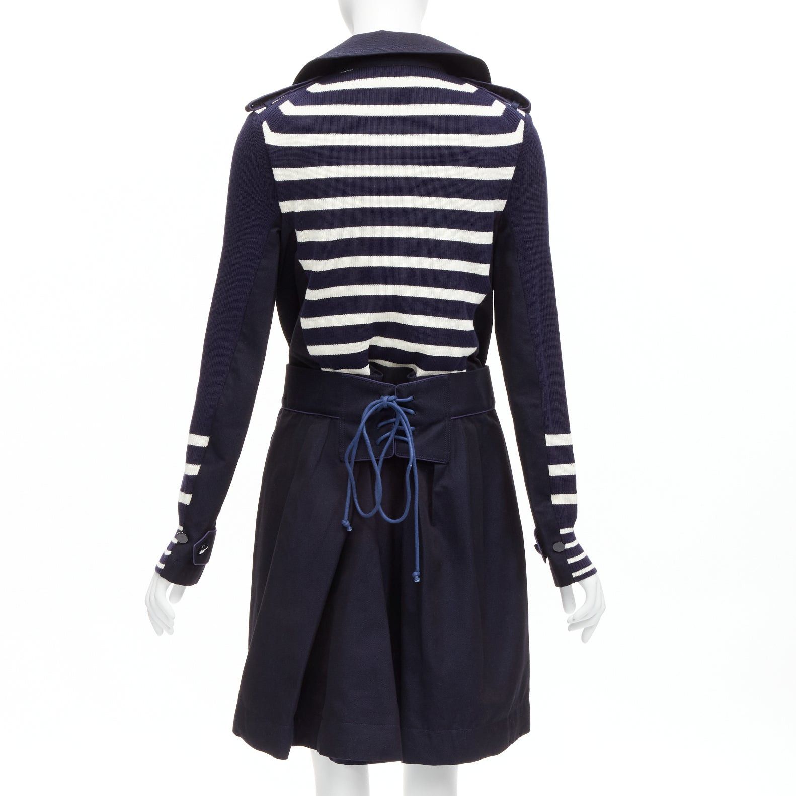 Sacai SACAI deconstructed nautical stripe detached corset belt flare coat JP3 L Size L / US 10 / IT 46 - 6 Thumbnail