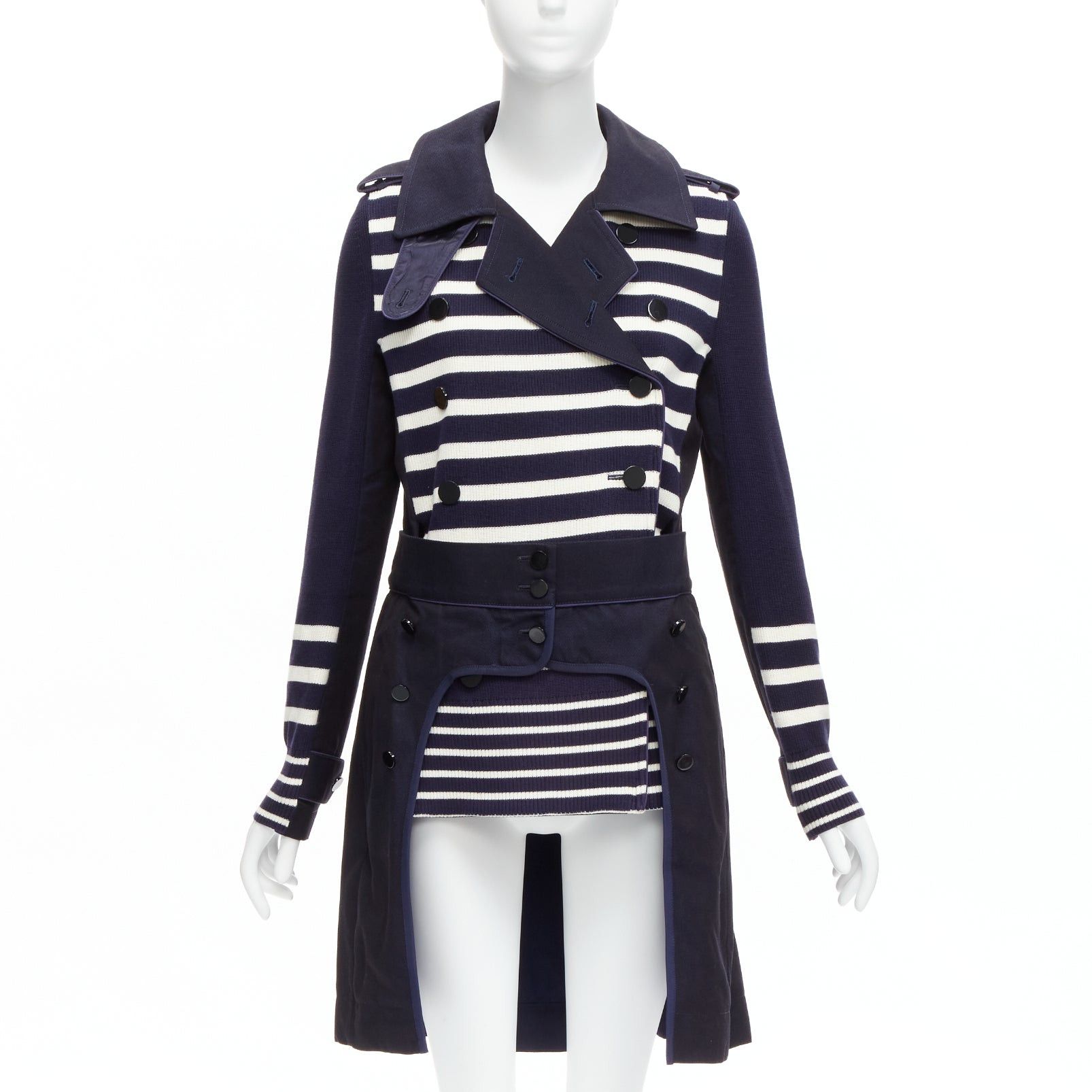 Sacai SACAI deconstructed nautical stripe detached corset belt flare coat JP3 L Size L / US 10 / IT 46 - 3 Thumbnail