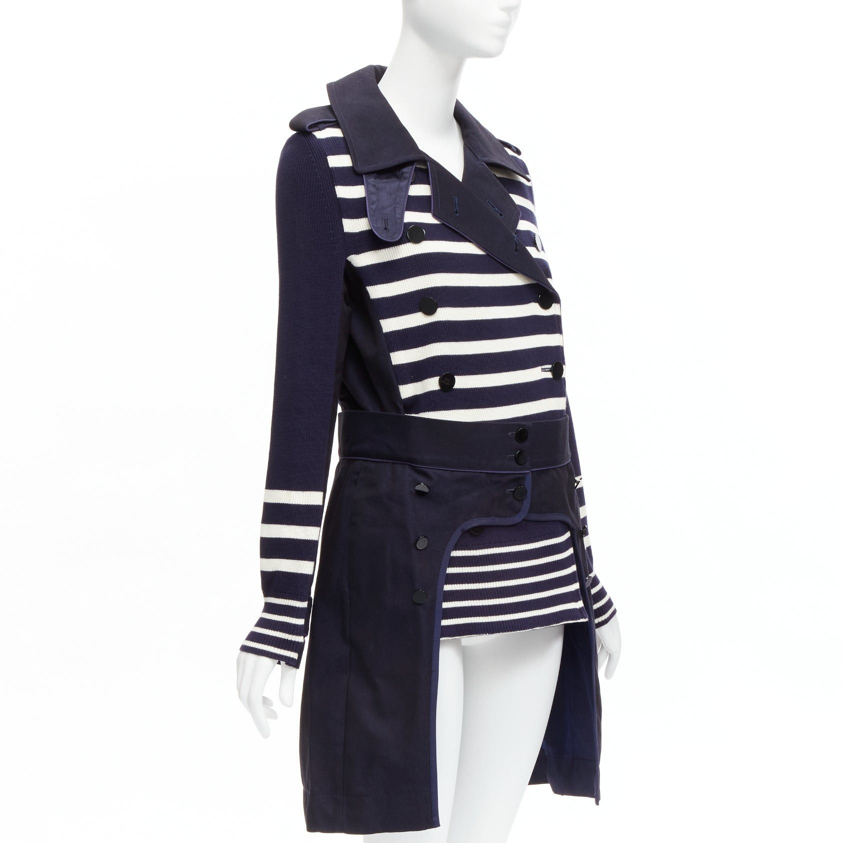 Sacai SACAI deconstructed nautical stripe detached corset belt flare coat JP3 L Size L / US 10 / IT 46 - 4 Thumbnail