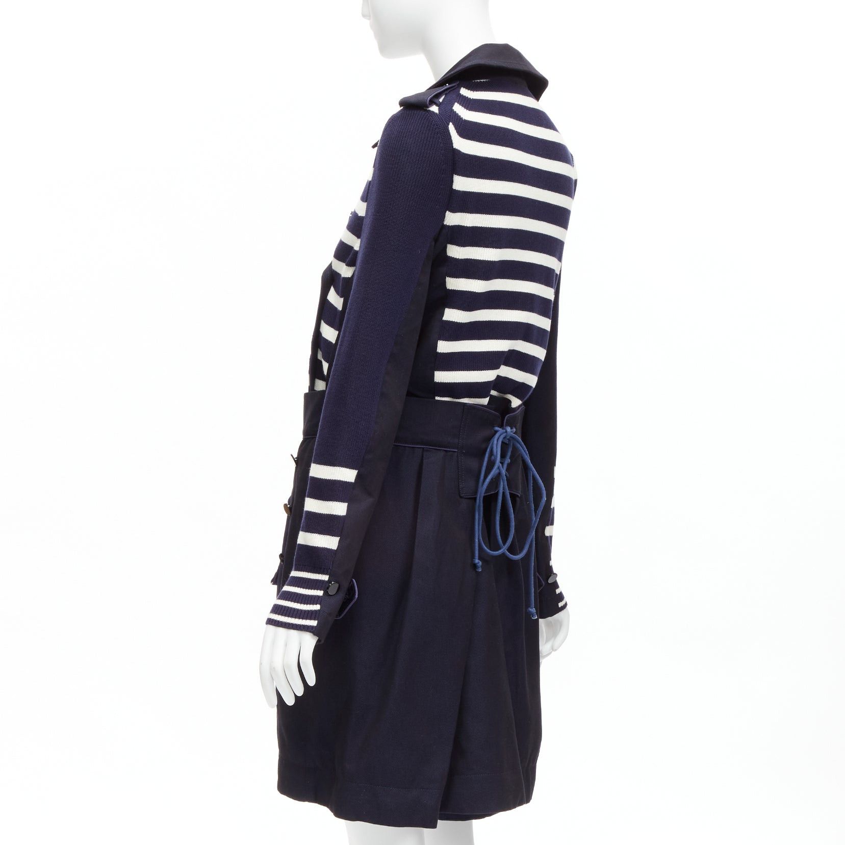 Sacai SACAI deconstructed nautical stripe detached corset belt flare coat JP3 L Size L / US 10 / IT 46 - 7 Thumbnail