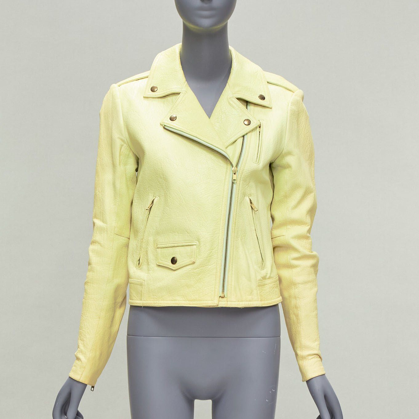 Theory THEORY yellow lambskin leather motorcycle biker jacket M Size M / US 6-8 / IT 42-44 - 3 Thumbnail