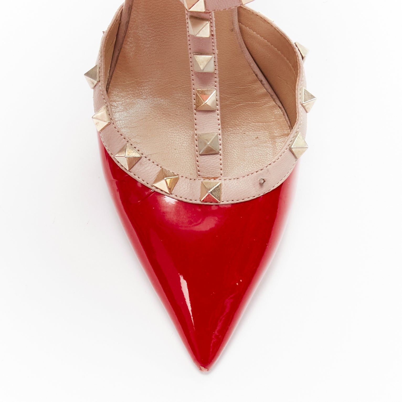 Valentino VALENTINO Rockstud red patent leather gold stud caged pump EU38 Size US 8 / IT 38 - 6 Thumbnail