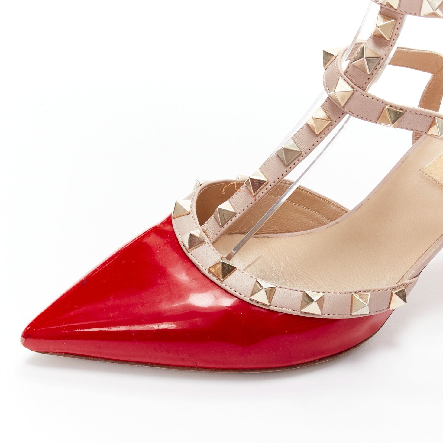 Valentino VALENTINO Rockstud red patent leather gold stud caged pump EU38 Size US 8 / IT 38 - 7 Thumbnail