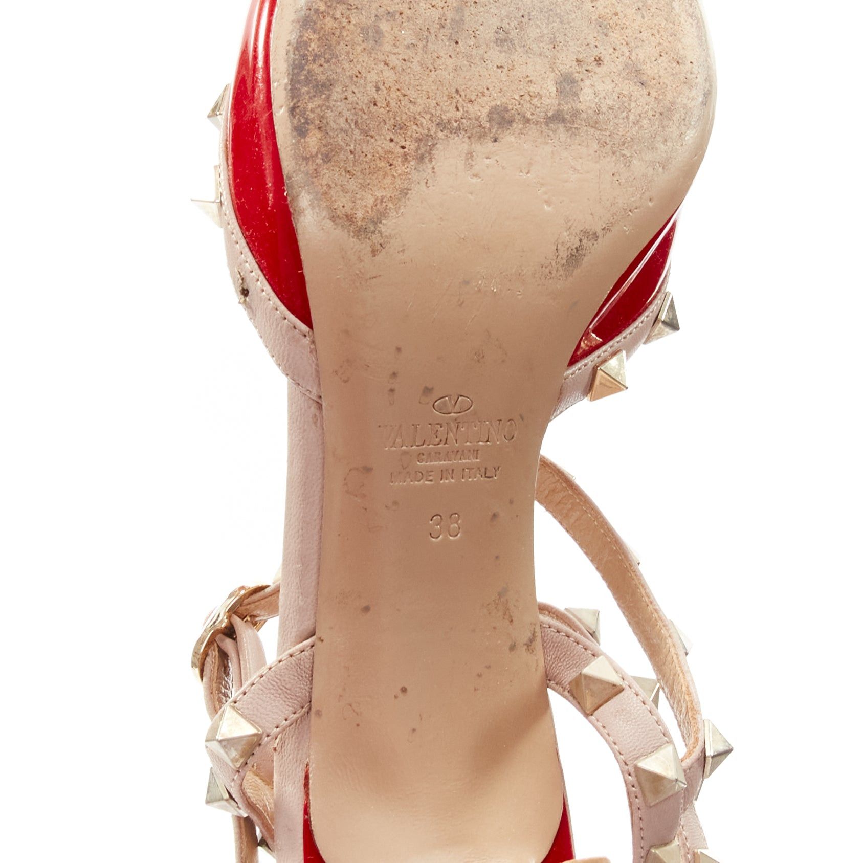 Valentino VALENTINO Rockstud red patent leather gold stud caged pump EU38 Size US 8 / IT 38 - 10 Thumbnail