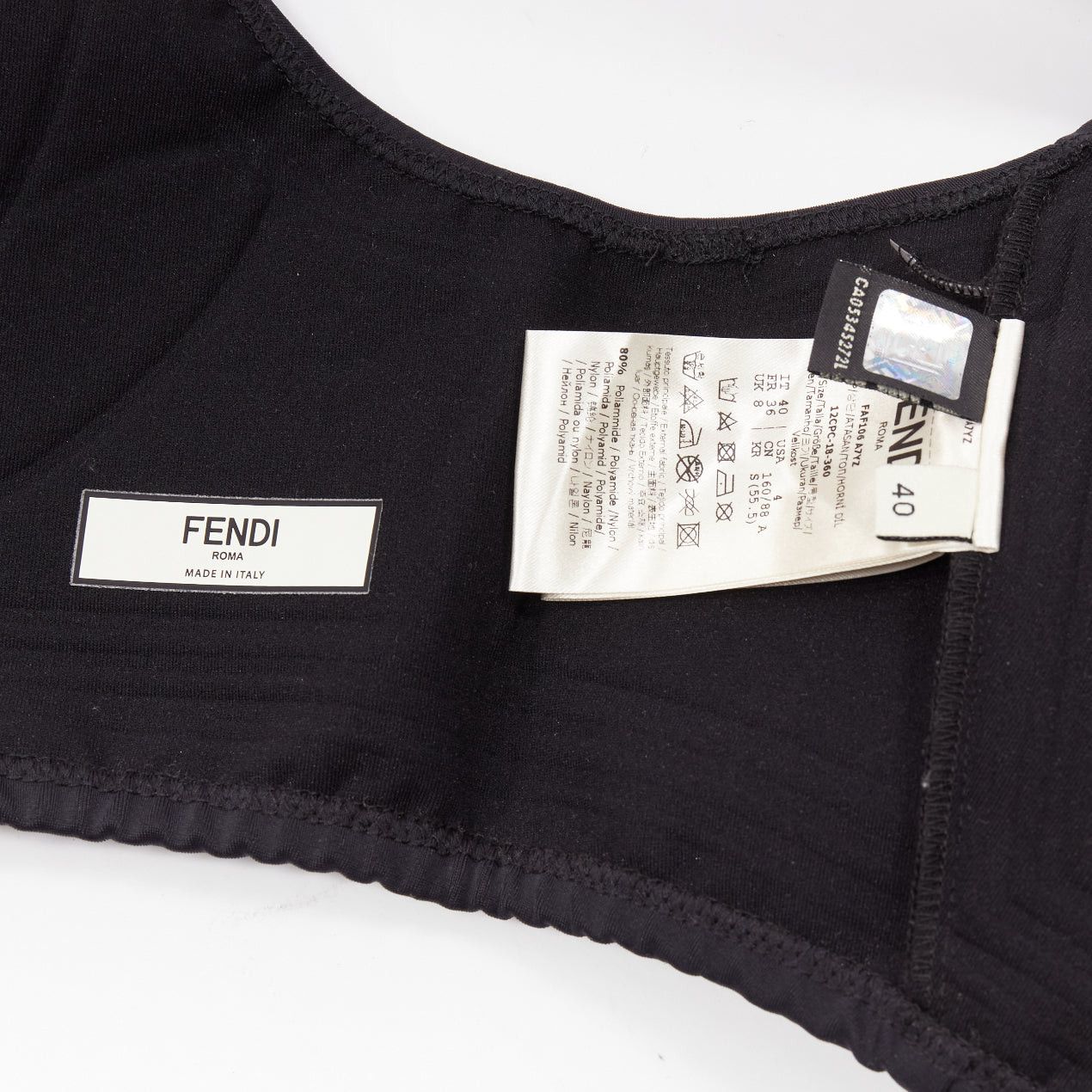 Fendi FENDI 2019 FFreedom black neoprene rubber FF logo scoop cropped bra top IT40 S Size S / US 4 / IT 40 - 8 Thumbnail