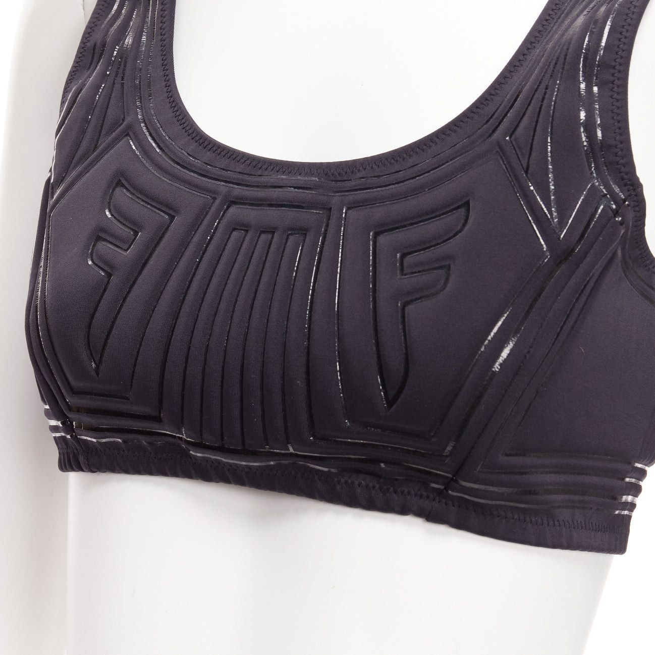 Fendi FENDI 2019 FFreedom black neoprene rubber FF logo scoop cropped bra top IT40 S Size S / US 4 / IT 40 - 2 Thumbnail