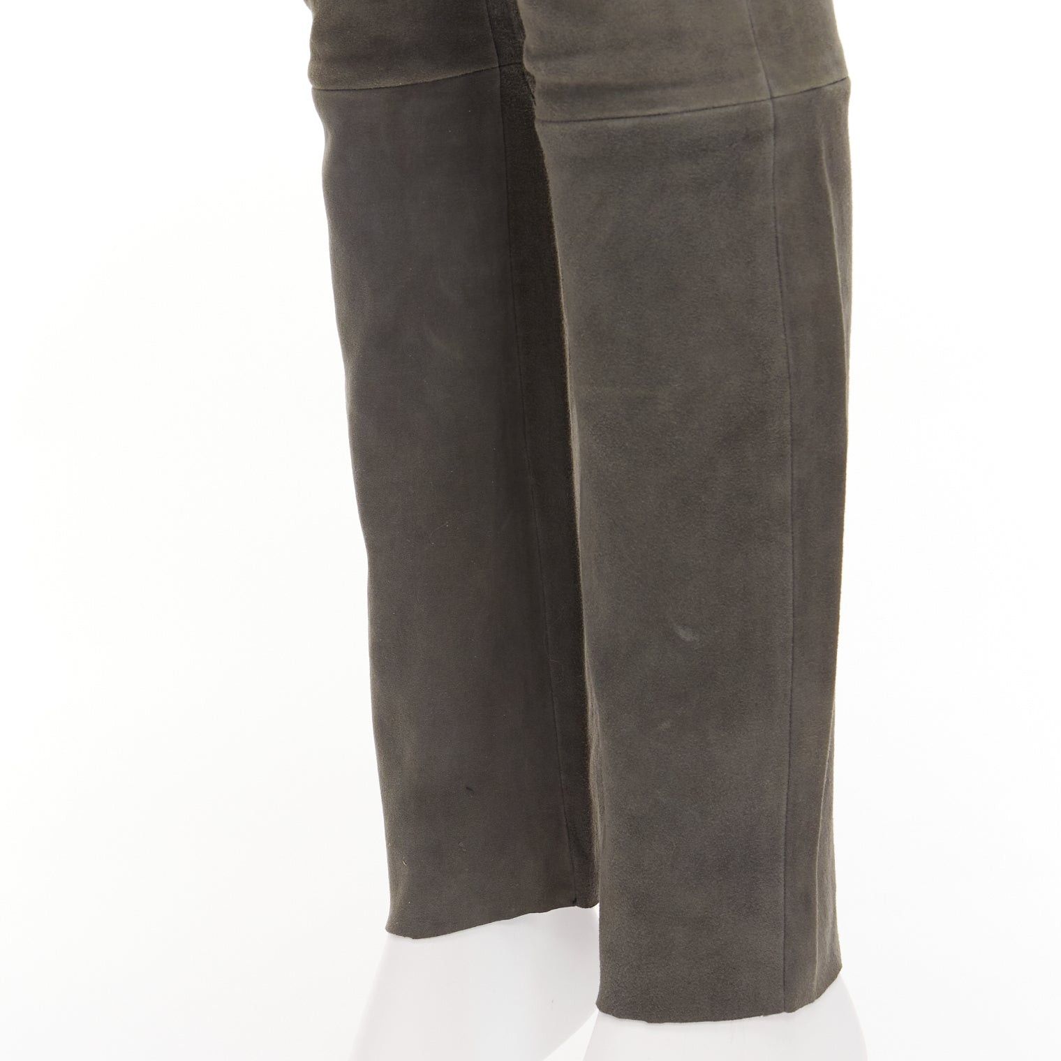 Haider Ackermann HAIDER ACKERMANN green grey suede leather flared legging pants FR36 S Size 27" / US 4 / IT 40 - 2 Thumbnail