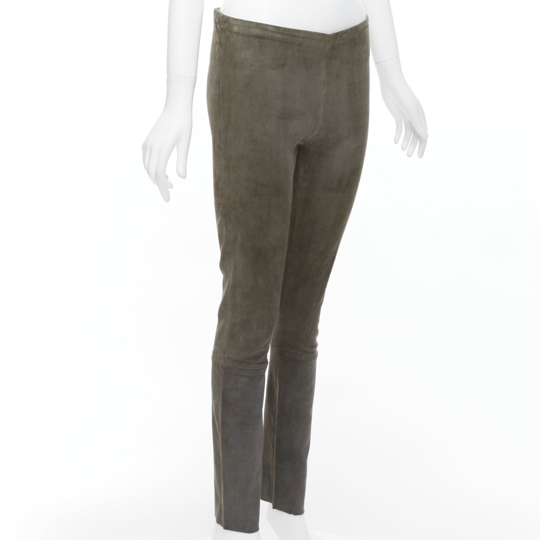 Haider Ackermann HAIDER ACKERMANN green grey suede leather flared legging pants FR36 S Size 27" / US 4 / IT 40 - 3 Thumbnail