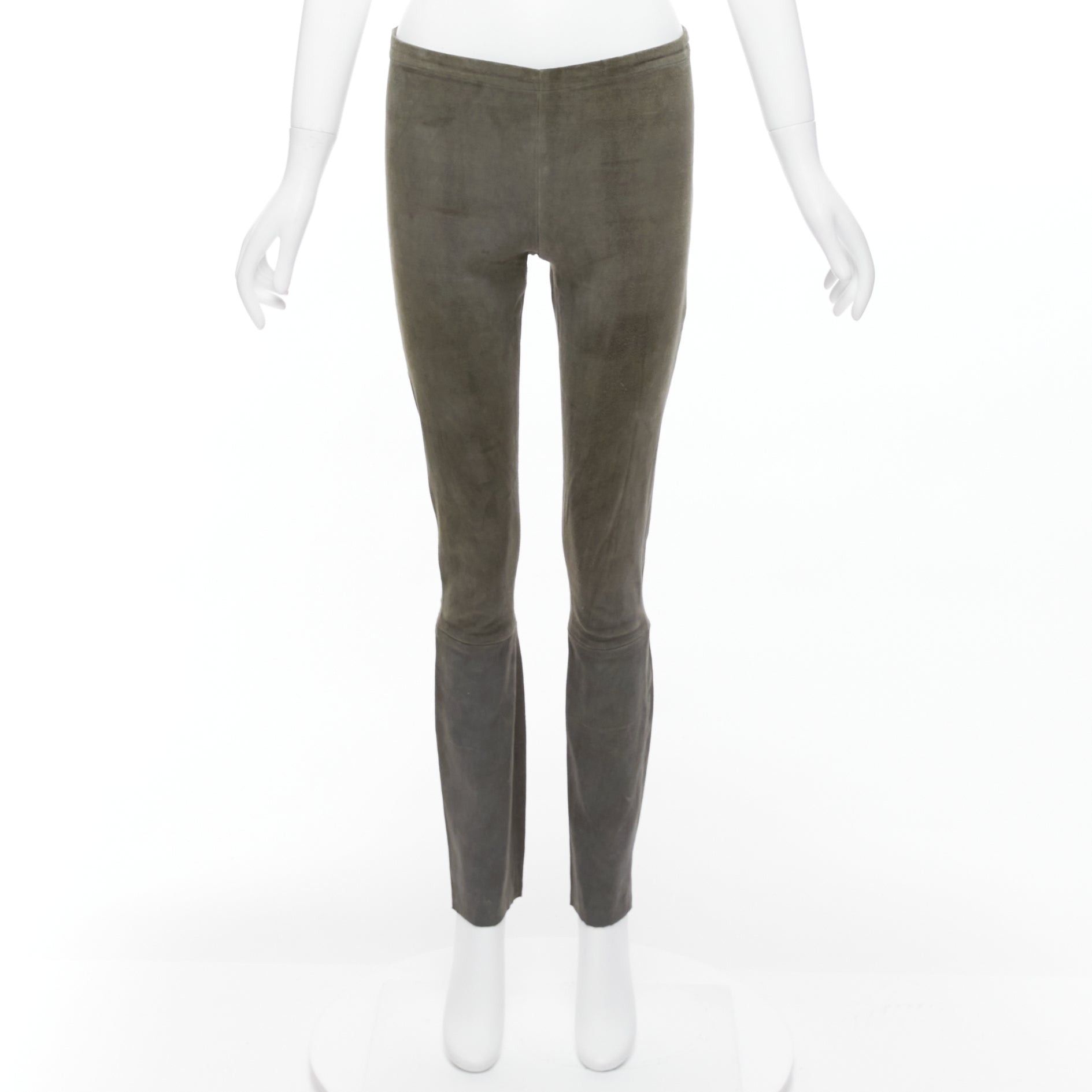 Haider Ackermann HAIDER ACKERMANN green grey suede leather flared legging pants FR36 S Size 27" / US 4 / IT 40 - 9 Thumbnail