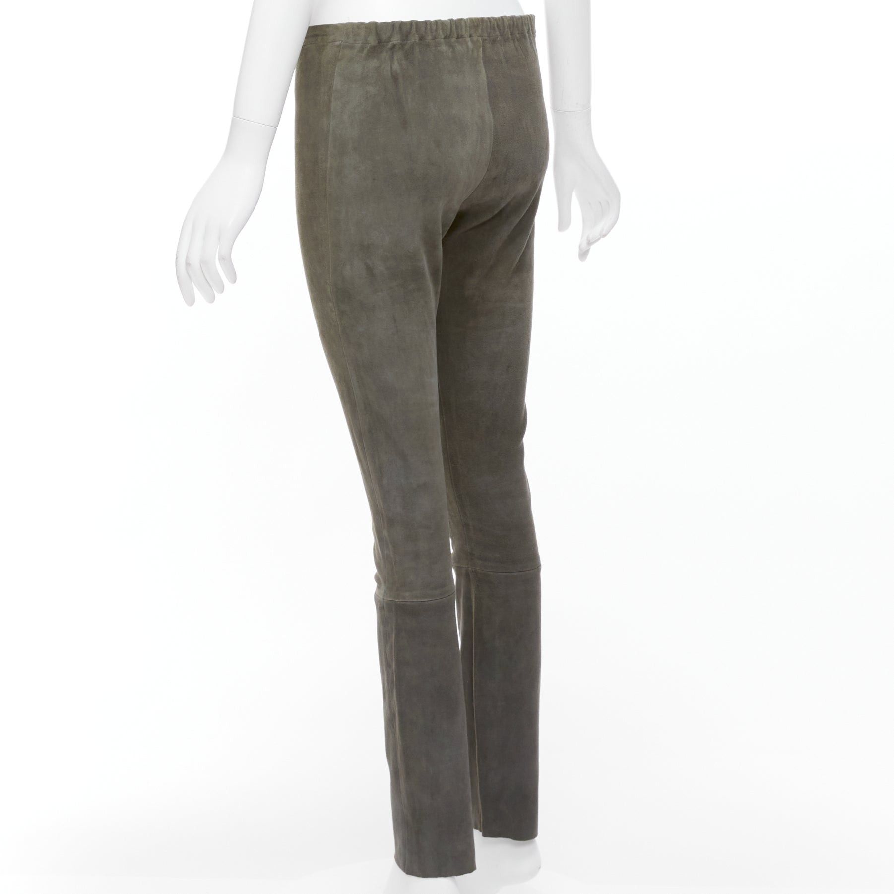 Haider Ackermann HAIDER ACKERMANN green grey suede leather flared legging pants FR36 S Size 27" / US 4 / IT 40 - 6 Thumbnail