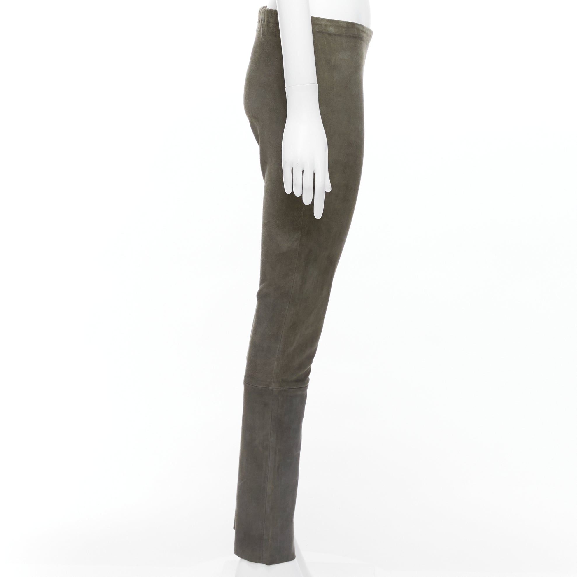 Haider Ackermann HAIDER ACKERMANN green grey suede leather flared legging pants FR36 S Size 27" / US 4 / IT 40 - 4 Thumbnail