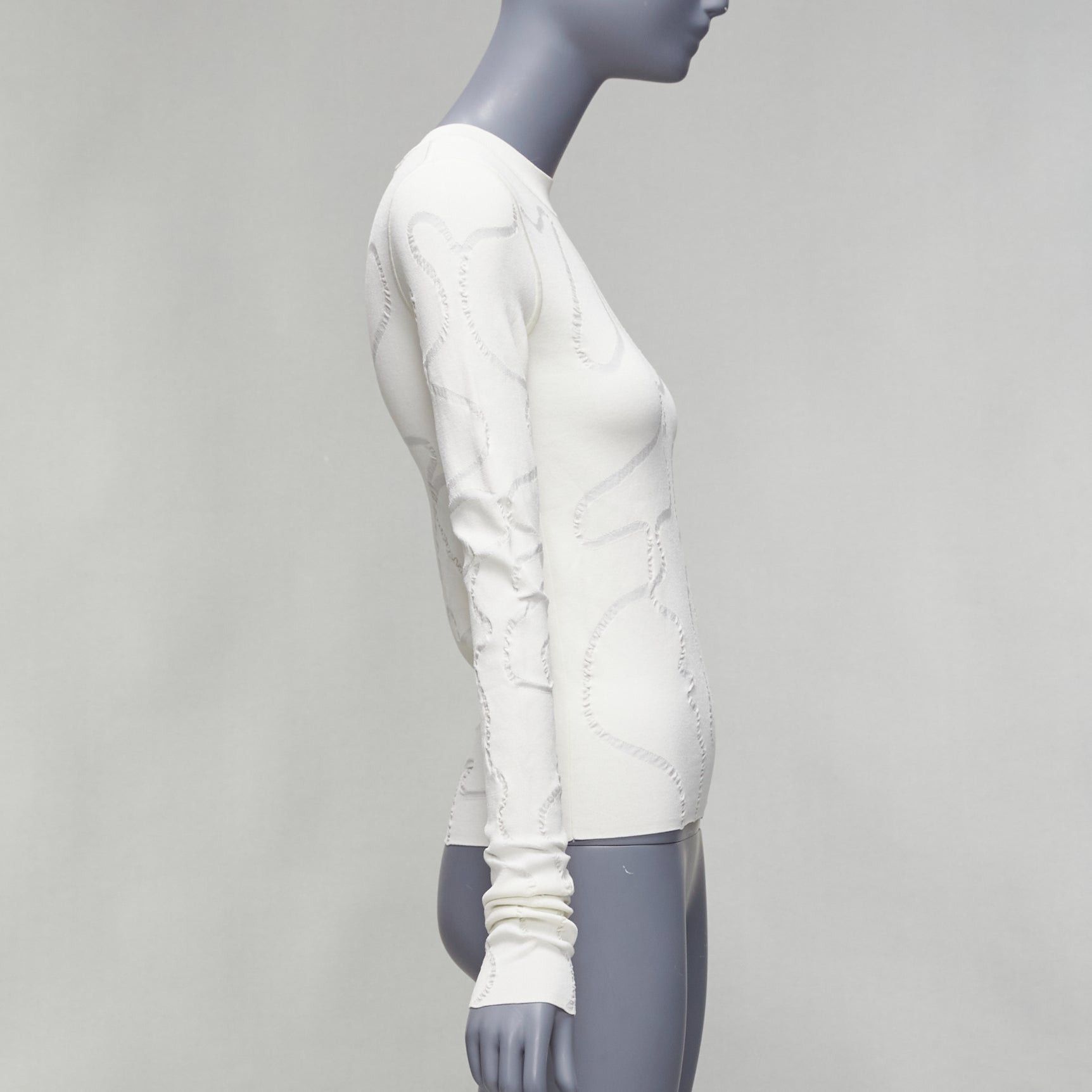 Helmut Lang HELMUT LANG cream wiggly line motive jacquard long sleeve sweater S Size S / US 4 / IT 40 - 4 Thumbnail