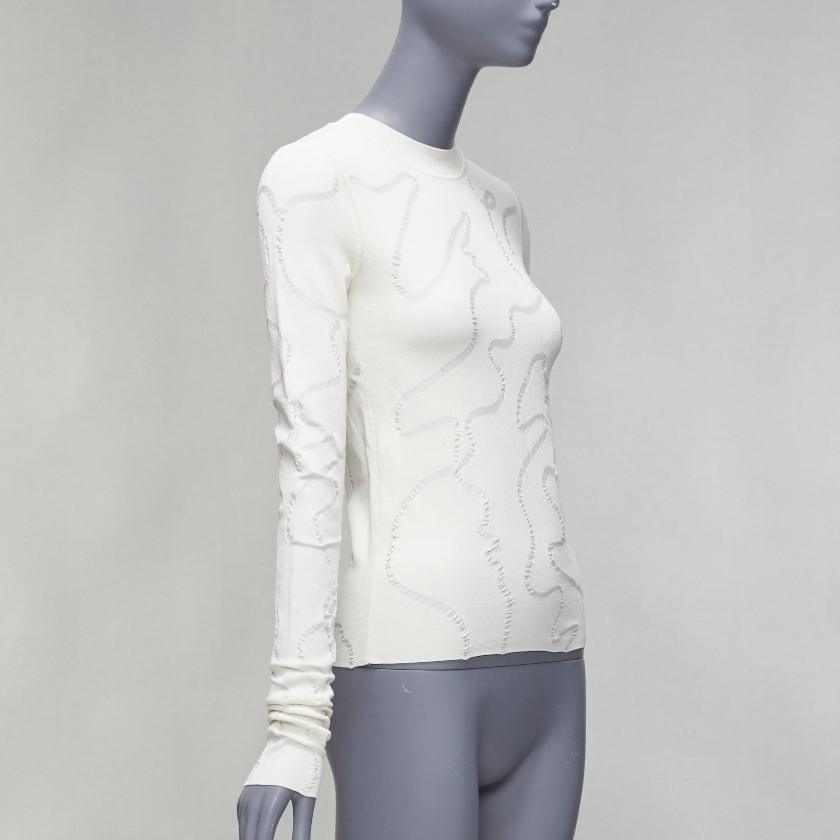Helmut Lang HELMUT LANG cream wiggly line motive jacquard long sleeve sweater S Size S / US 4 / IT 40 - 3 Thumbnail