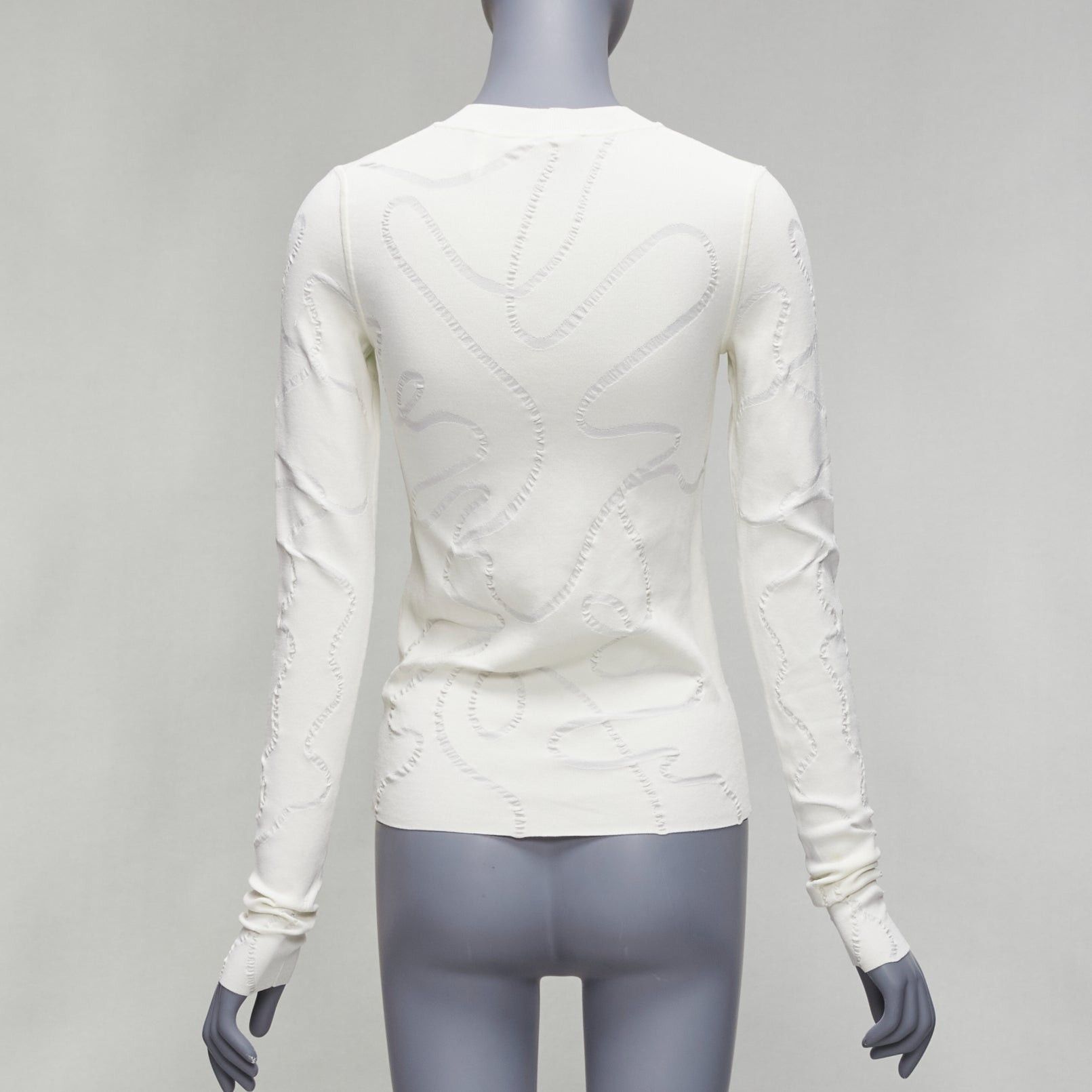 Helmut Lang HELMUT LANG cream wiggly line motive jacquard long sleeve sweater S Size S / US 4 / IT 40 - 5 Thumbnail