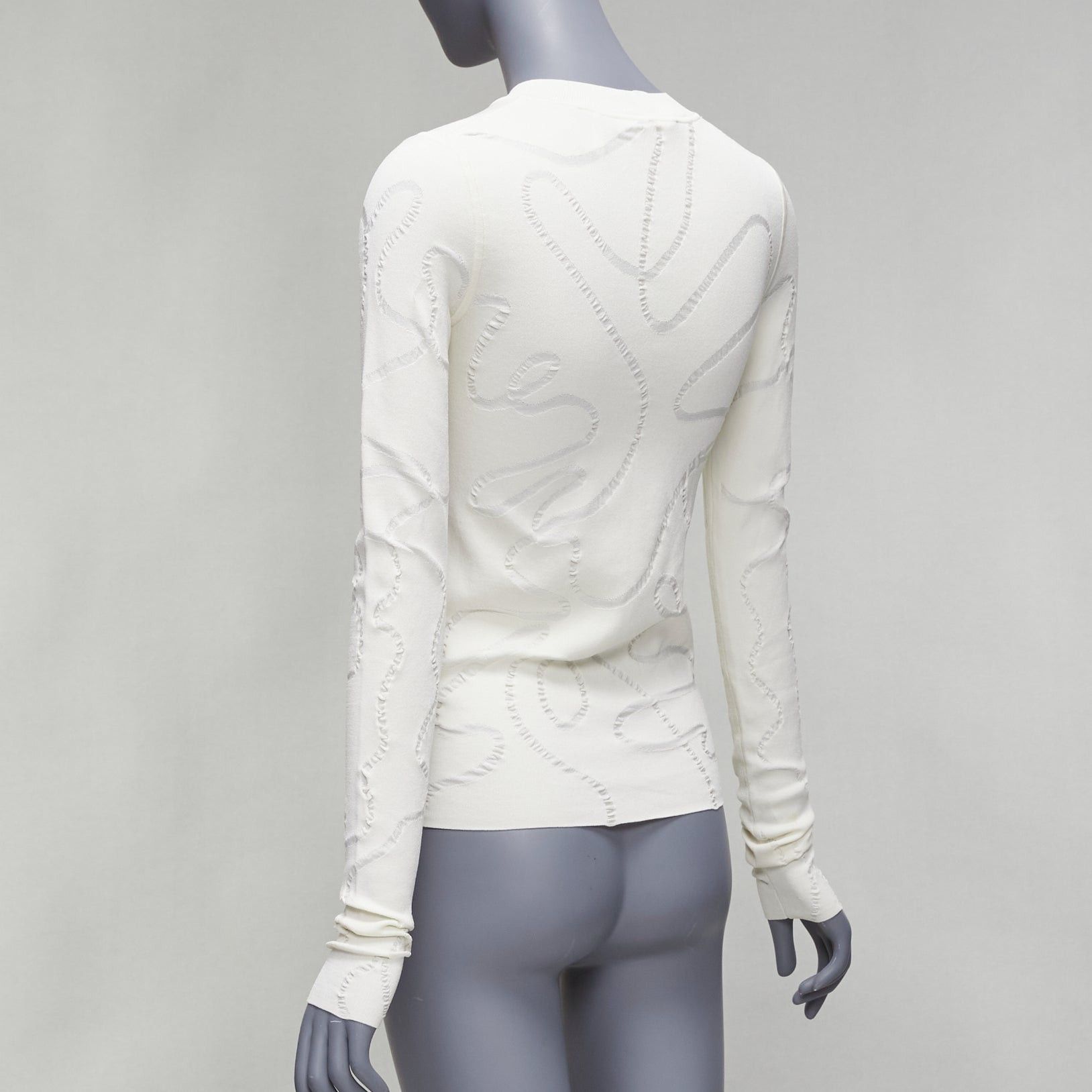 Helmut Lang HELMUT LANG cream wiggly line motive jacquard long sleeve sweater S Size S / US 4 / IT 40 - 6 Thumbnail