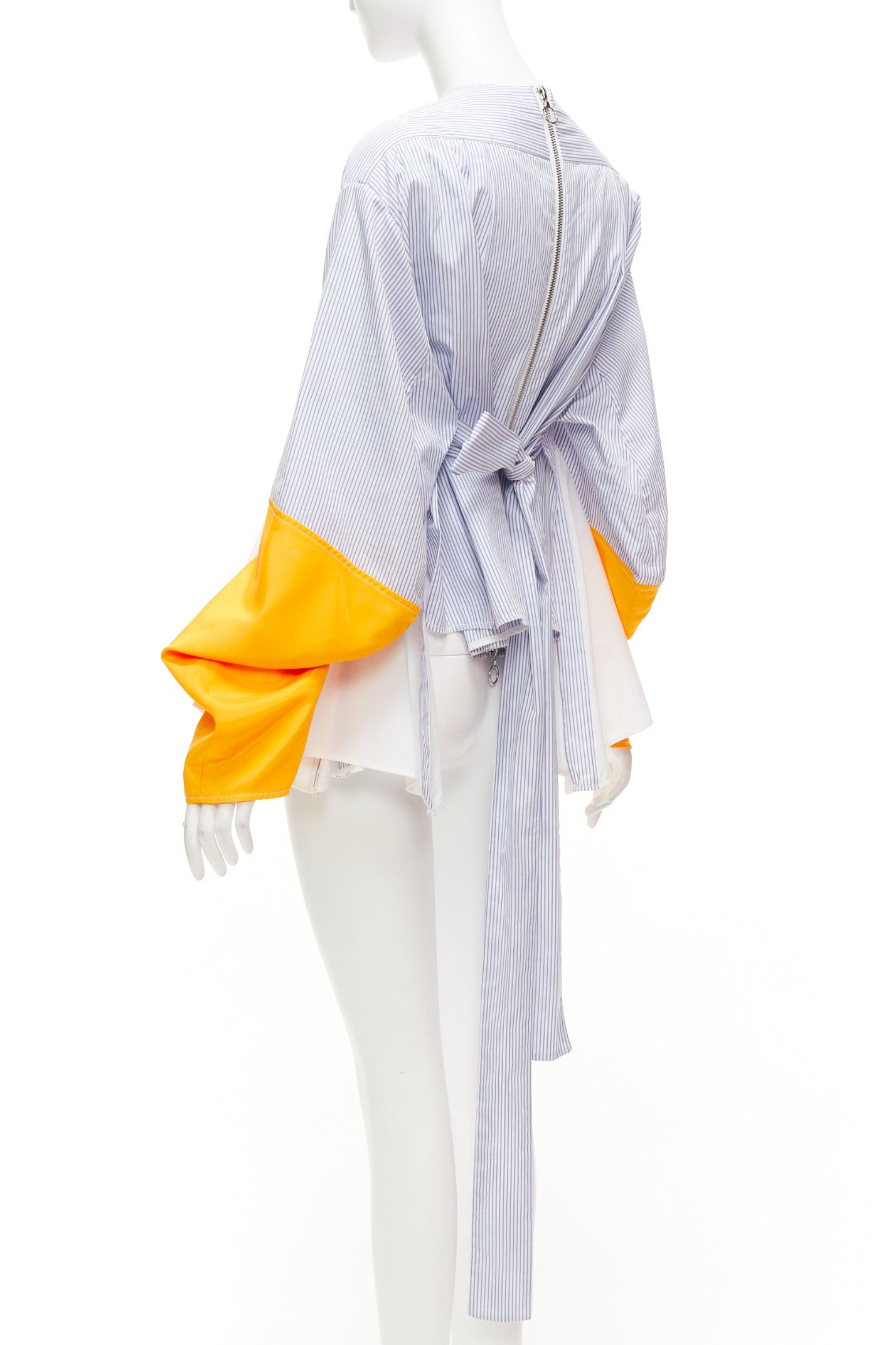 Marine Serre MARINE SERRE yellow blue white pinstriped puff sleeve peplum top M Size M / US 6-8 / IT 42-44 - 6 Thumbnail