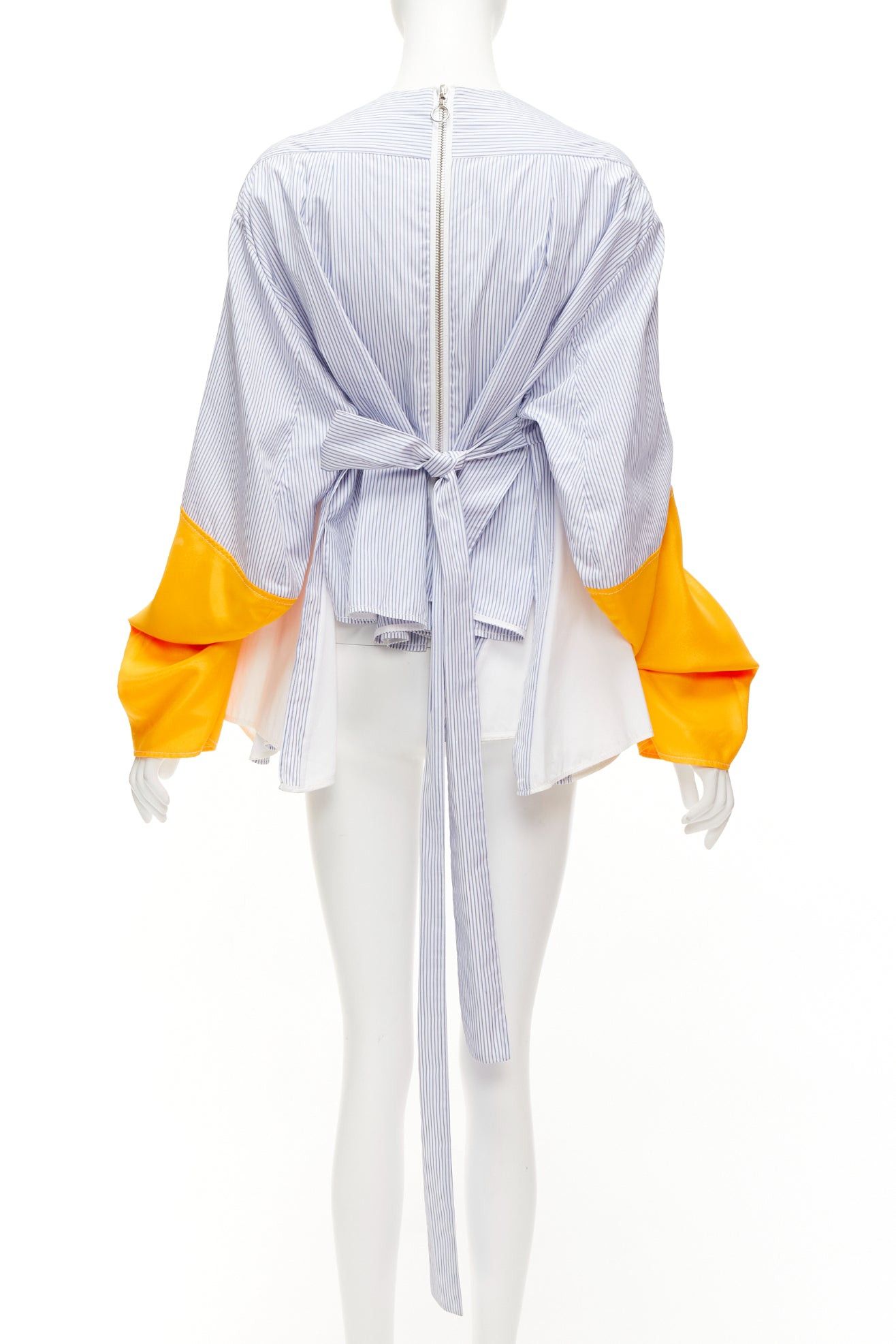 Marine Serre MARINE SERRE yellow blue white pinstriped puff sleeve peplum top M Size M / US 6-8 / IT 42-44 - 5 Thumbnail