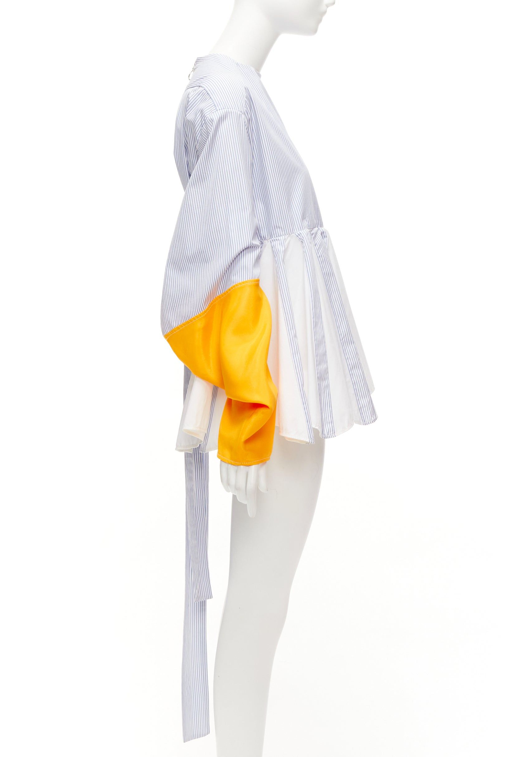 Marine Serre MARINE SERRE yellow blue white pinstriped puff sleeve peplum top M Size M / US 6-8 / IT 42-44 - 4 Thumbnail