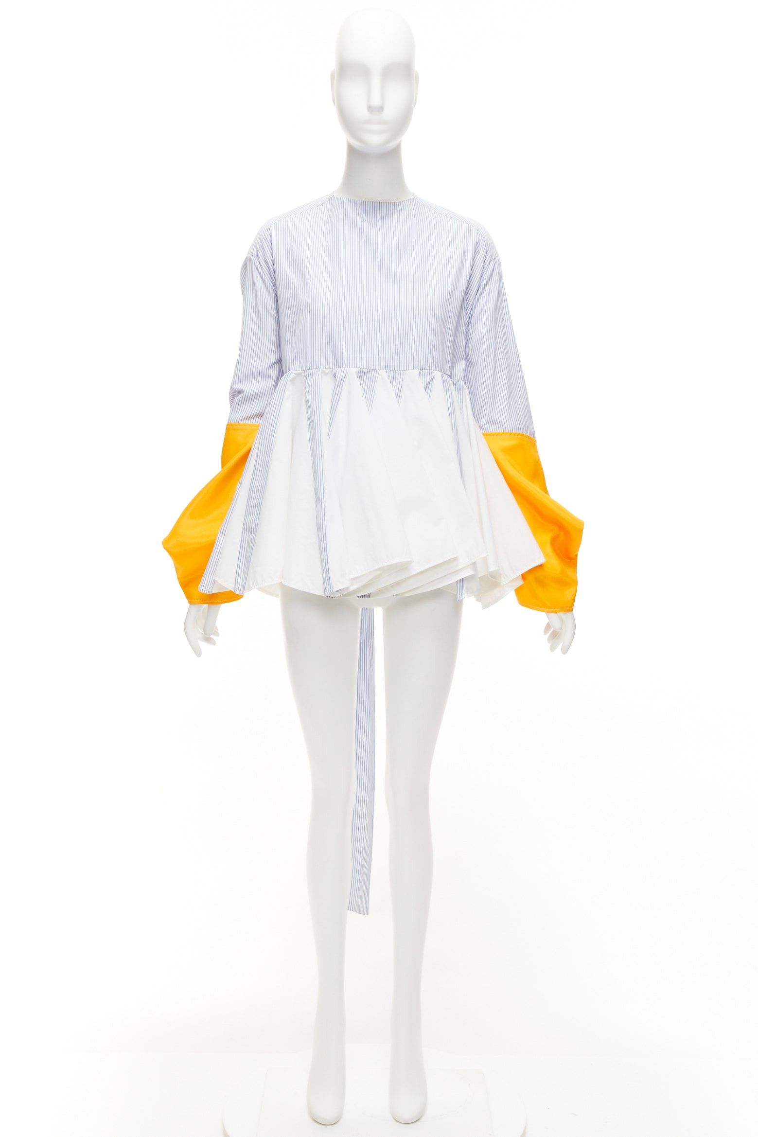 Marine Serre MARINE SERRE yellow blue white pinstriped puff sleeve peplum top M Size M / US 6-8 / IT 42-44 - 10 Thumbnail