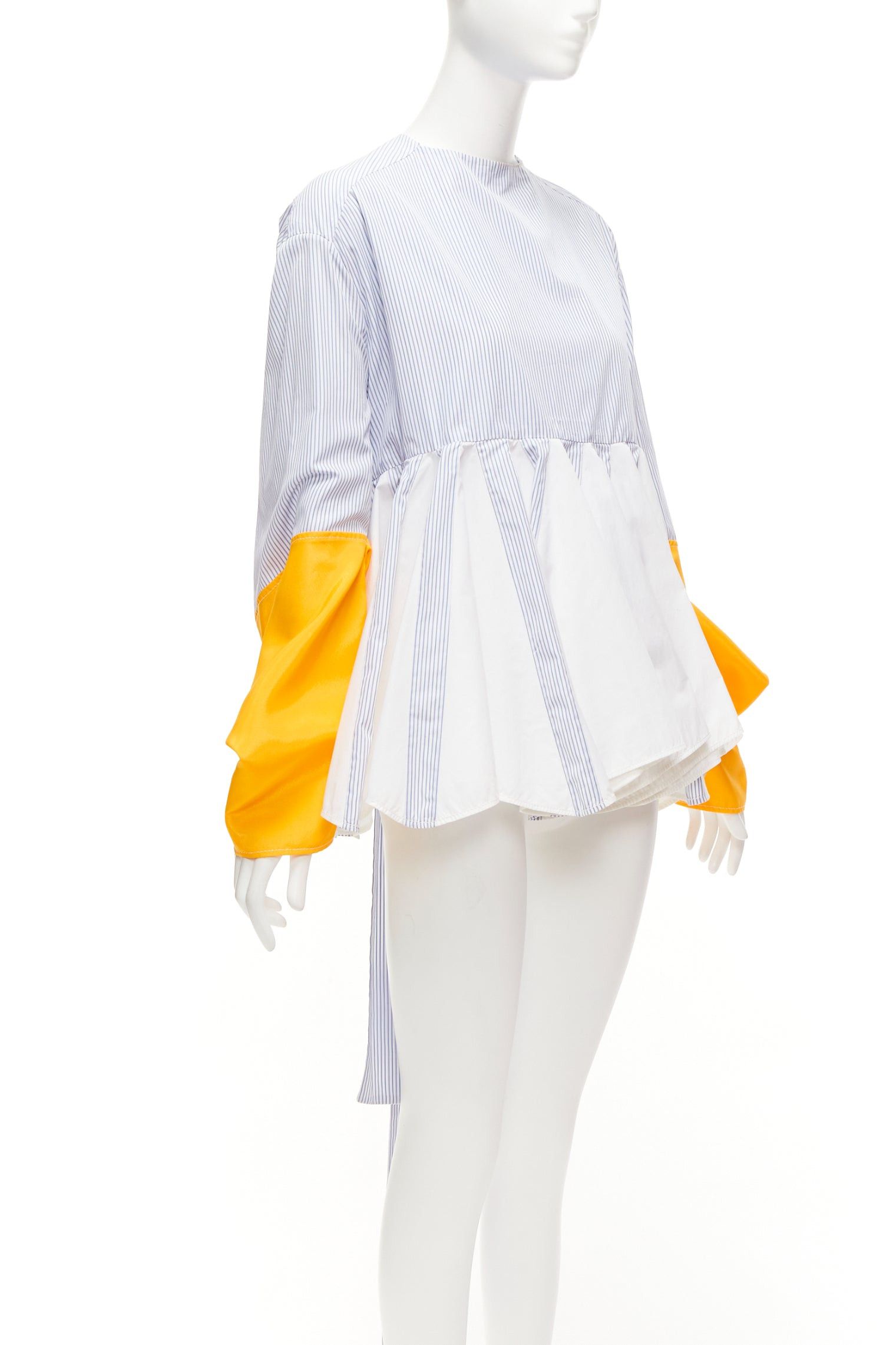 Marine Serre MARINE SERRE yellow blue white pinstriped puff sleeve peplum top M Size M / US 6-8 / IT 42-44 - 3 Thumbnail