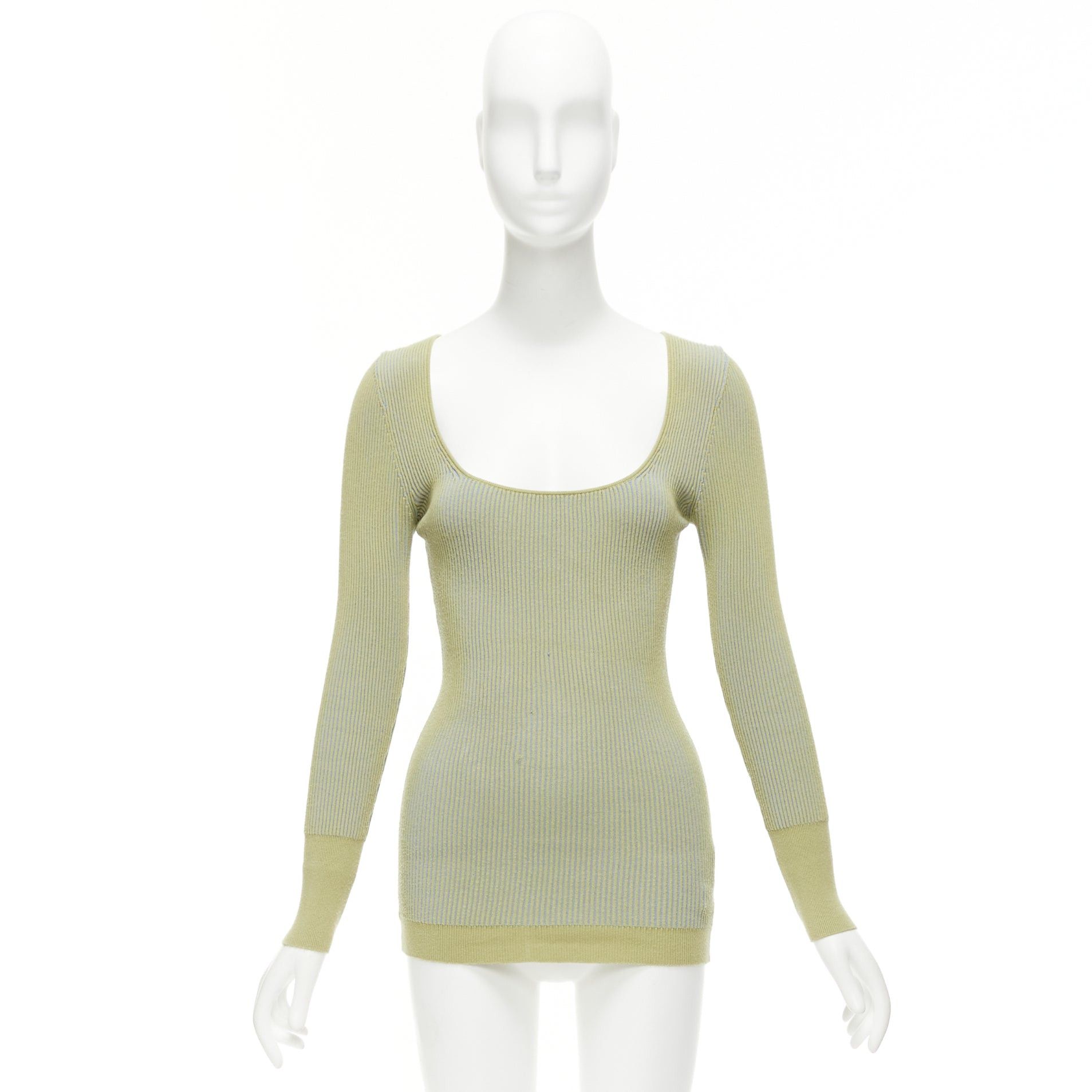 Jacquemus JACQUEMUS Rosa green blue ribbed scoop neck fitted long sleeve top FR40 L Size M / US 6-8 / IT 42-44 - 11 Thumbnail