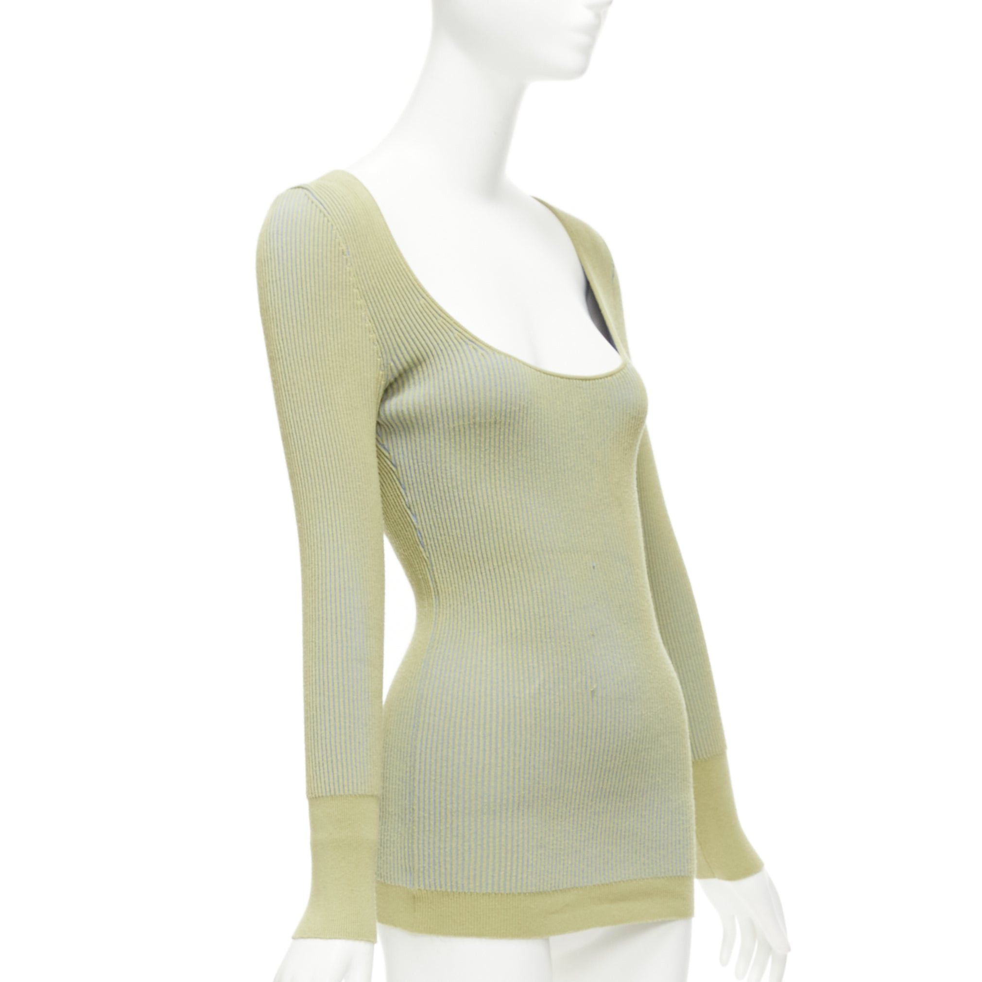 Jacquemus JACQUEMUS Rosa green blue ribbed scoop neck fitted long sleeve top FR40 L Size M / US 6-8 / IT 42-44 - 3 Thumbnail