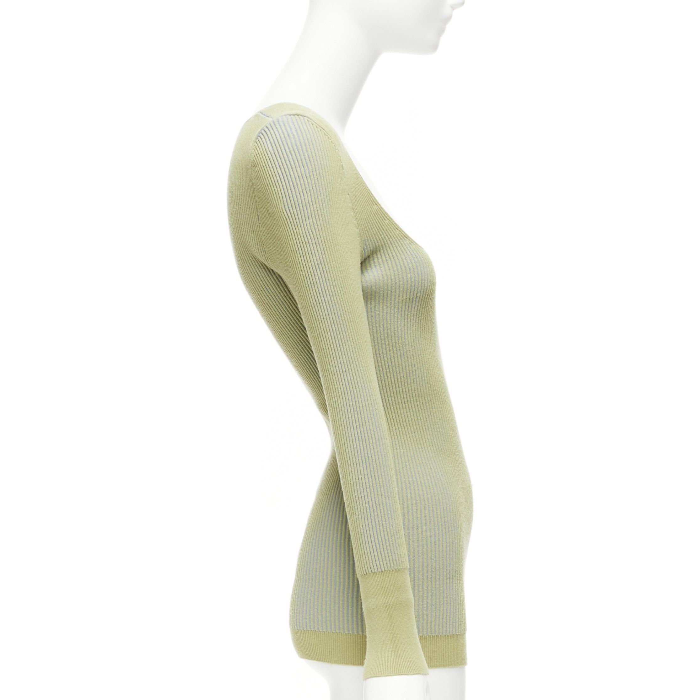 Jacquemus JACQUEMUS Rosa green blue ribbed scoop neck fitted long sleeve top FR40 L Size M / US 6-8 / IT 42-44 - 4 Thumbnail