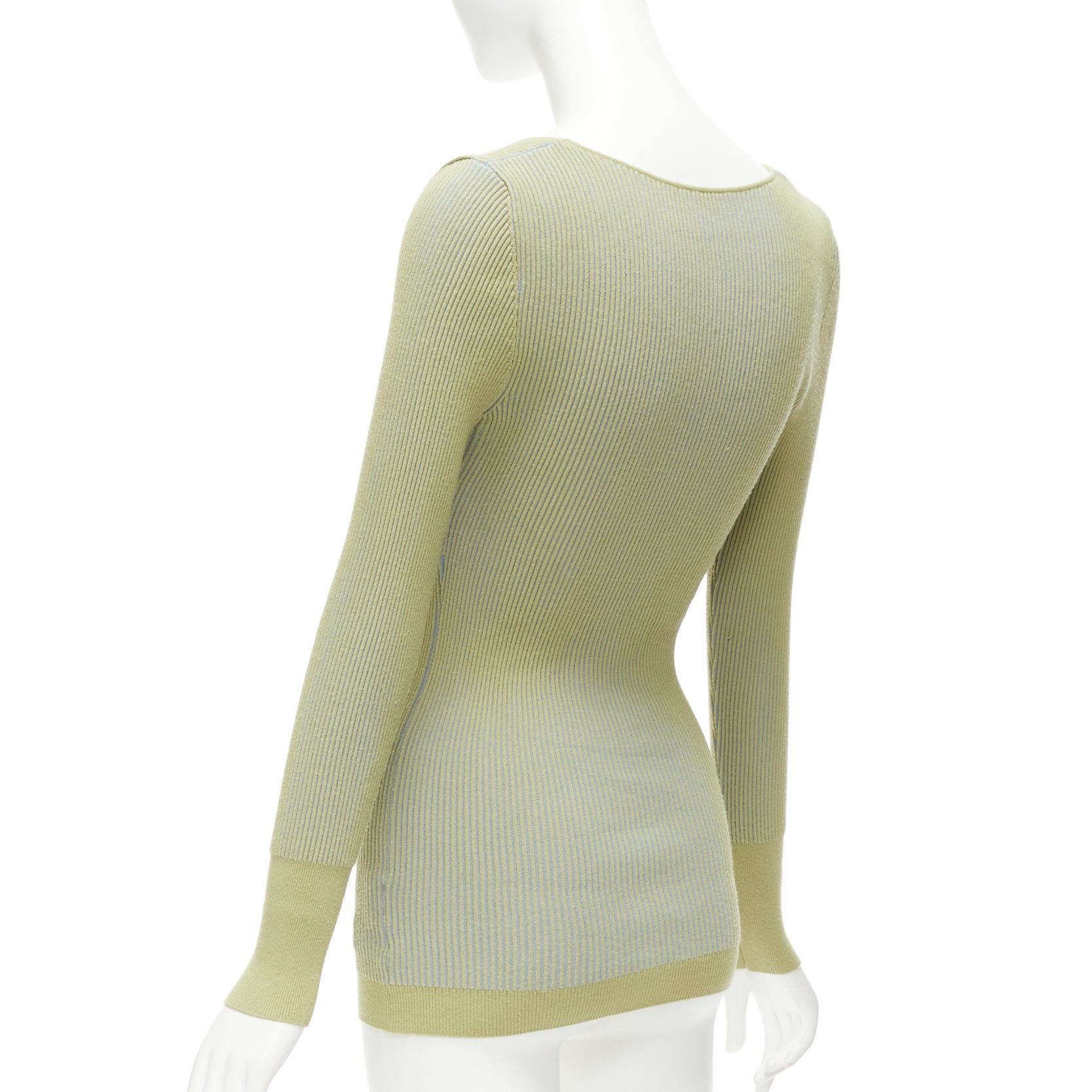 Jacquemus JACQUEMUS Rosa green blue ribbed scoop neck fitted long sleeve top FR40 L Size M / US 6-8 / IT 42-44 - 6 Thumbnail
