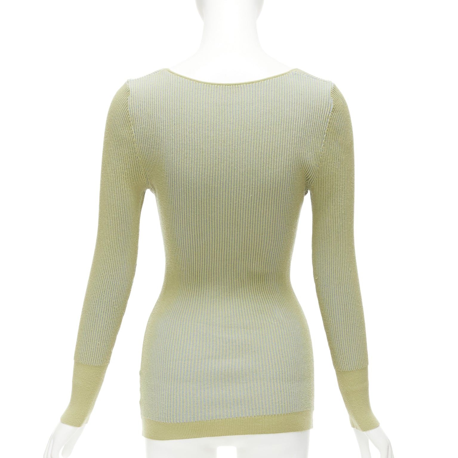 Jacquemus JACQUEMUS Rosa green blue ribbed scoop neck fitted long sleeve top FR40 L Size M / US 6-8 / IT 42-44 - 5 Thumbnail