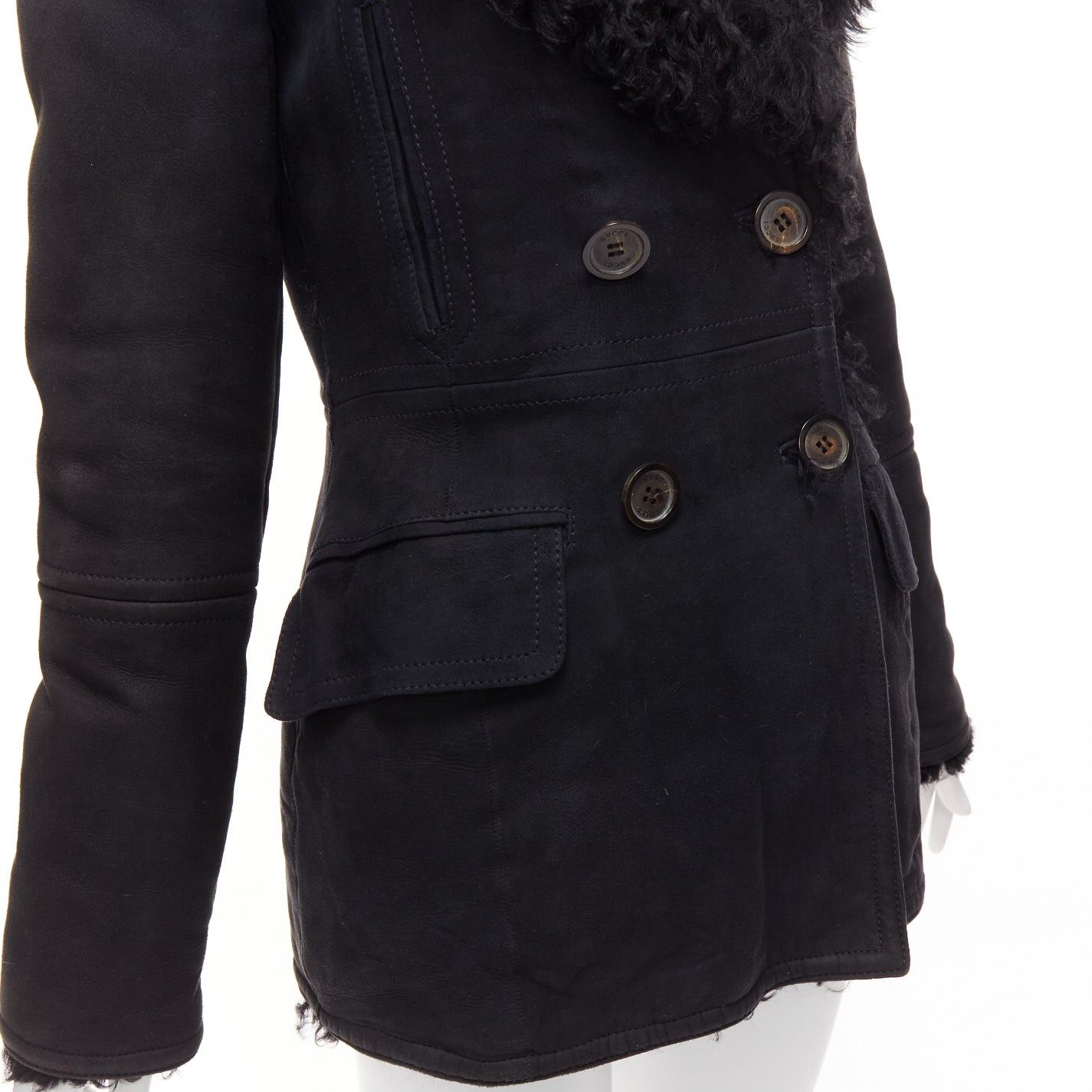 Gucci GUCCI Tom Ford Vintage black shearling double breasted coat IT42 M Size M / US 6-8 / IT 42-44 - 2 Thumbnail