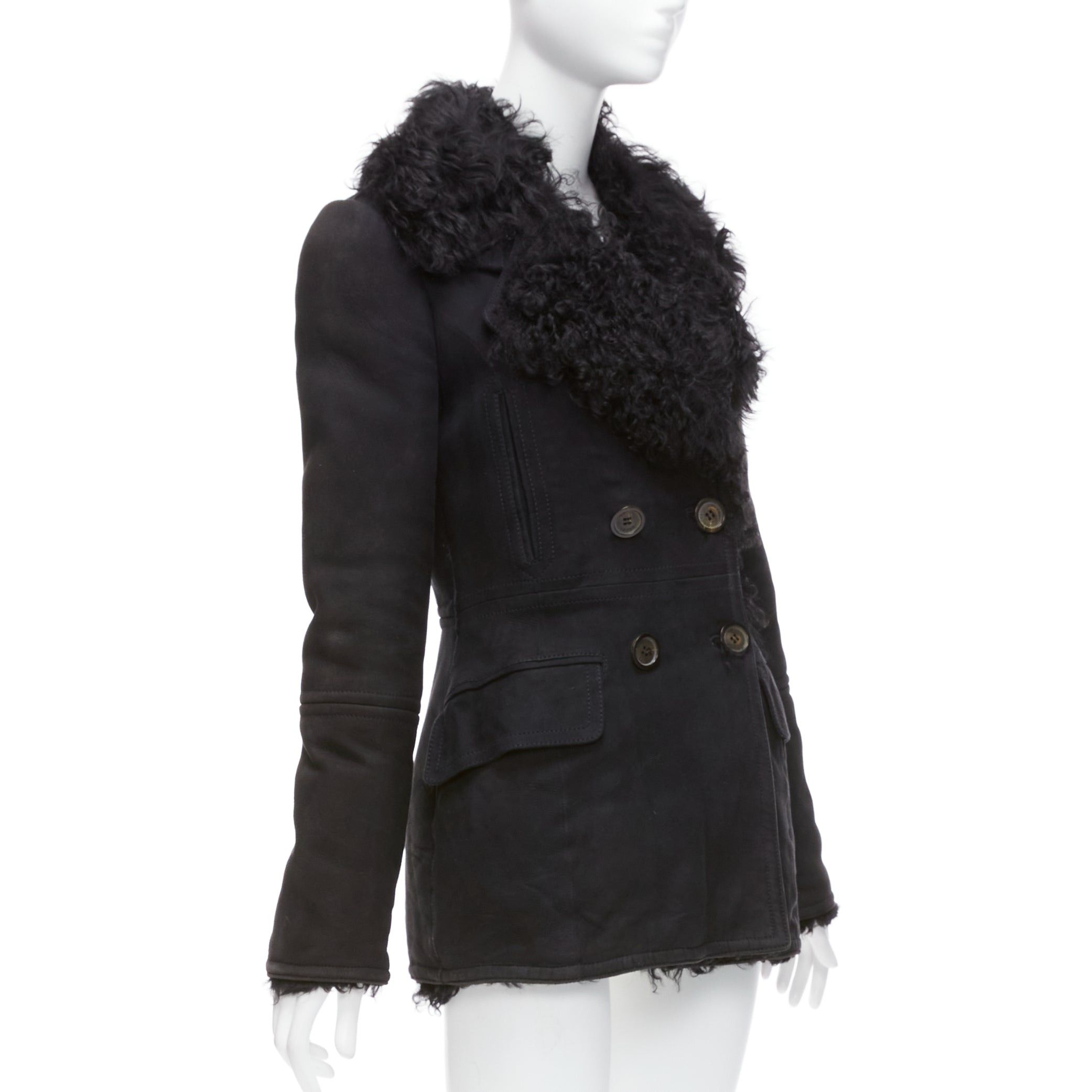 Gucci GUCCI Tom Ford Vintage black shearling double breasted coat IT42 M Size M / US 6-8 / IT 42-44 - 4 Thumbnail