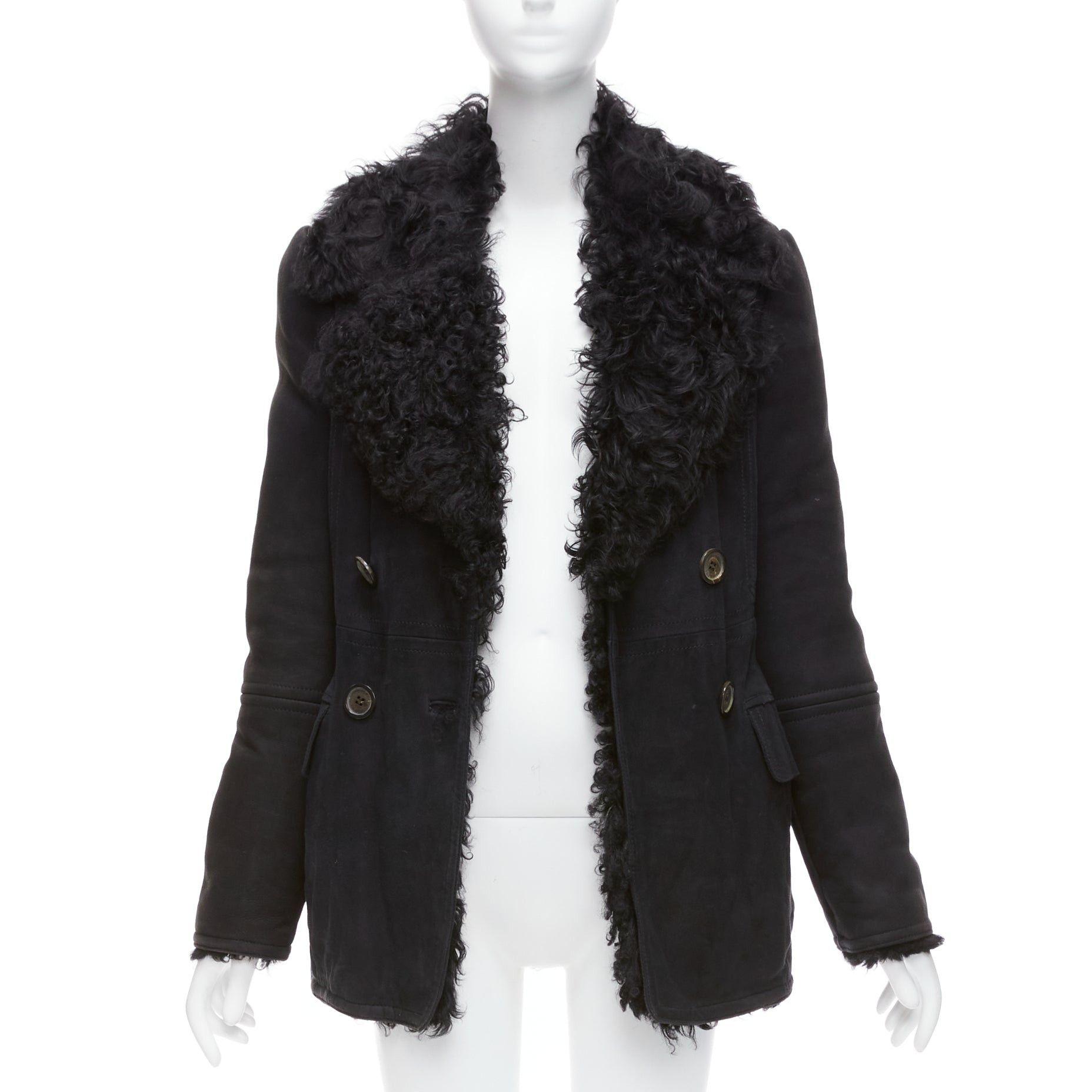 Gucci GUCCI Tom Ford Vintage black shearling double breasted coat IT42 M Size M / US 6-8 / IT 42-44 - 3 Thumbnail