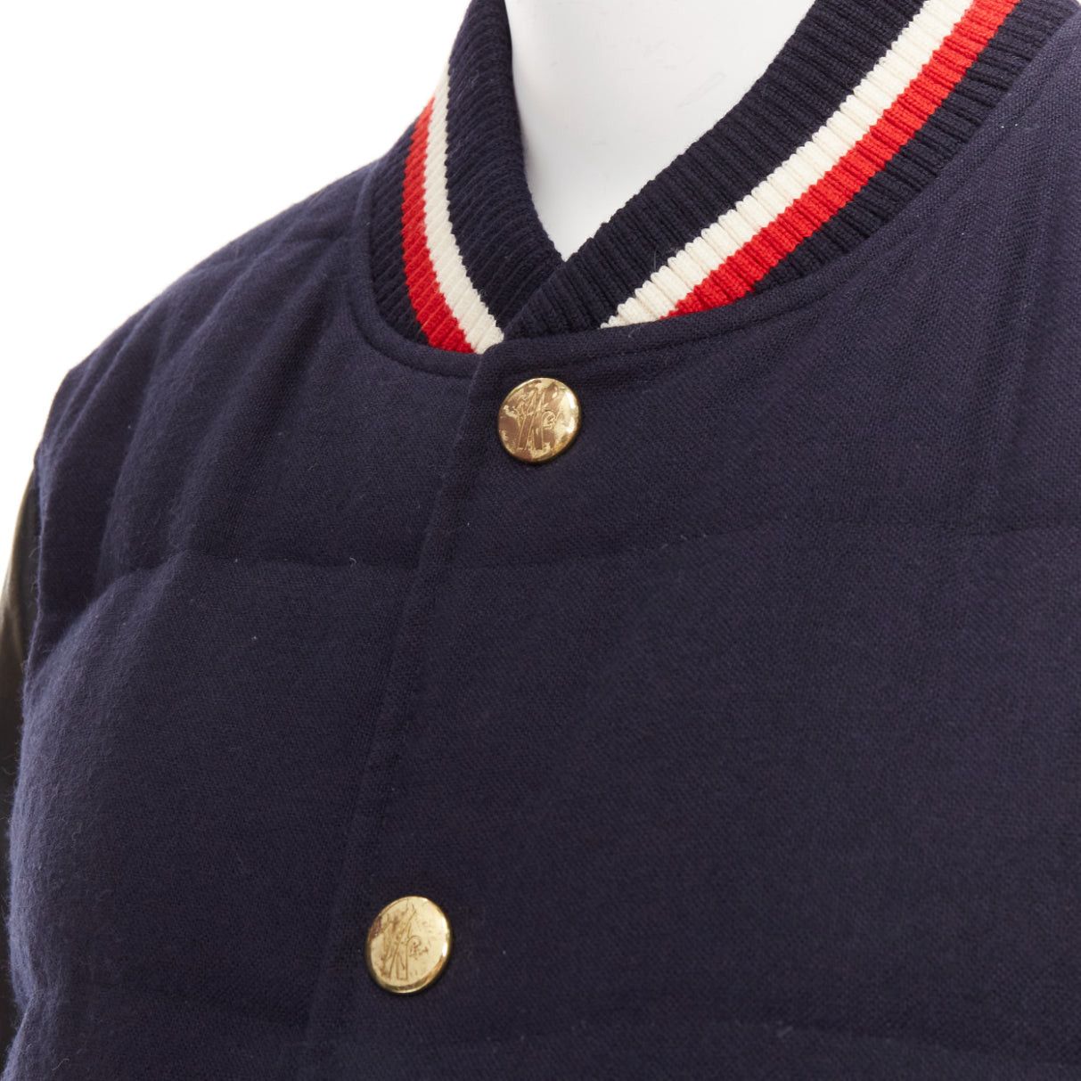 Moncler MONCLER GAMME BLEU navy wool leather sleeves goose down bomber jacket Sz2 M Size M / US 6-8 / IT 42-44 - 8 Thumbnail