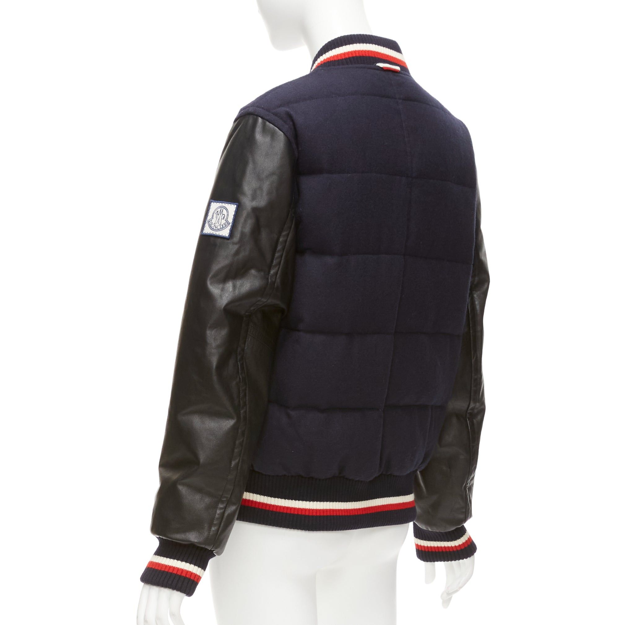Moncler MONCLER GAMME BLEU navy wool leather sleeves goose down bomber jacket Sz2 M Size M / US 6-8 / IT 42-44 - 7 Thumbnail