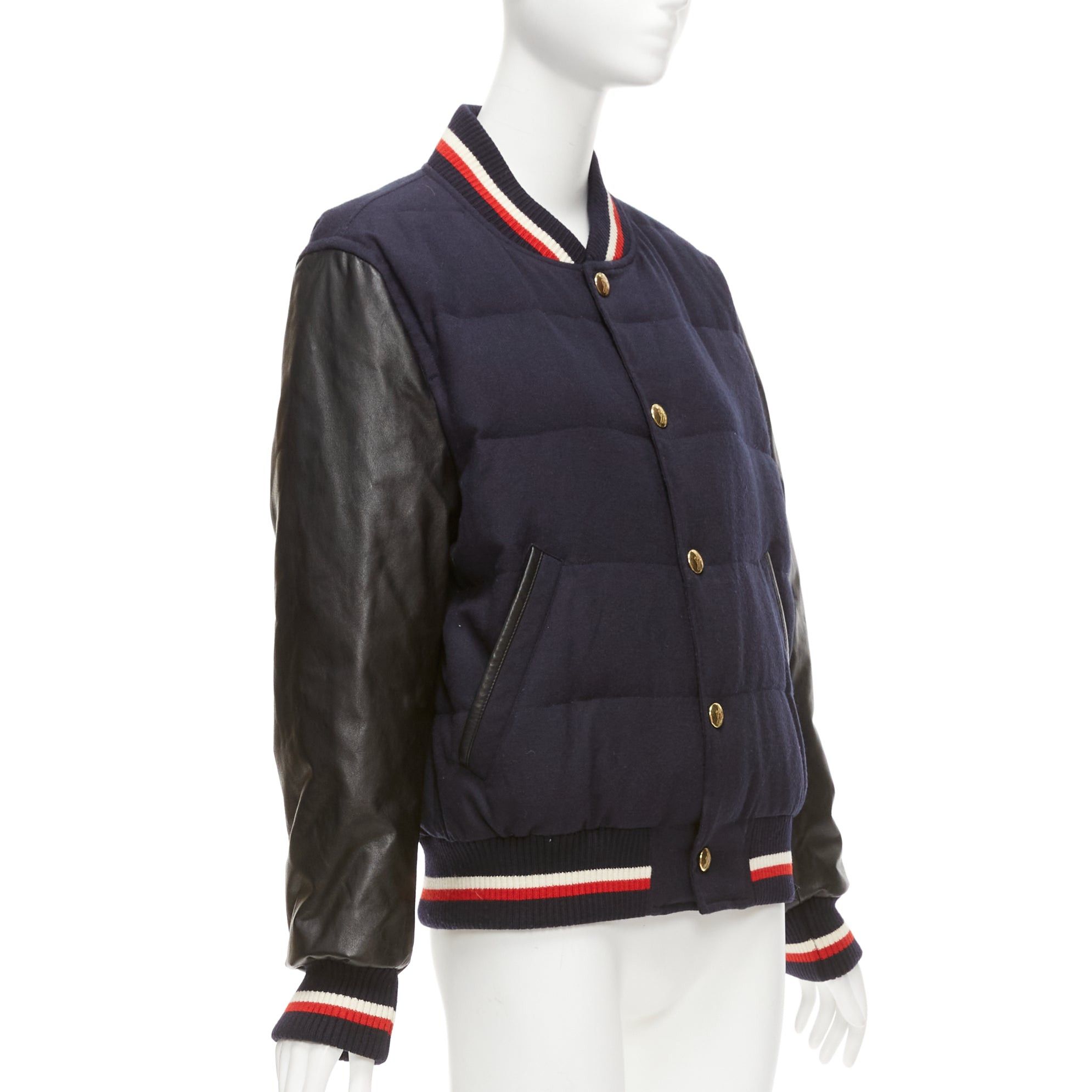 Moncler MONCLER GAMME BLEU navy wool leather sleeves goose down bomber jacket Sz2 M Size M / US 6-8 / IT 42-44 - 4 Thumbnail