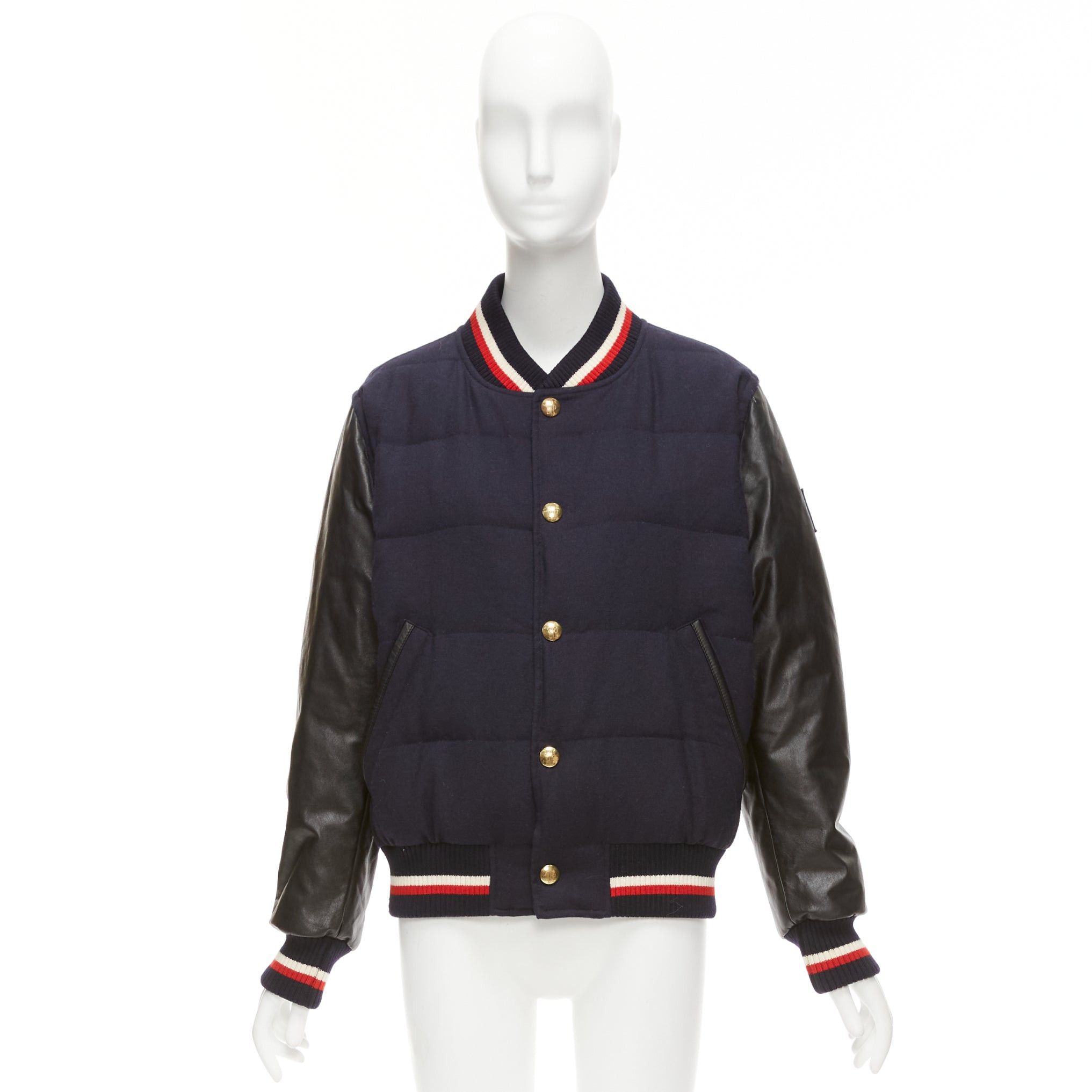 Moncler MONCLER GAMME BLEU navy wool leather sleeves goose down bomber jacket Sz2 M Size M / US 6-8 / IT 42-44 - 11 Thumbnail