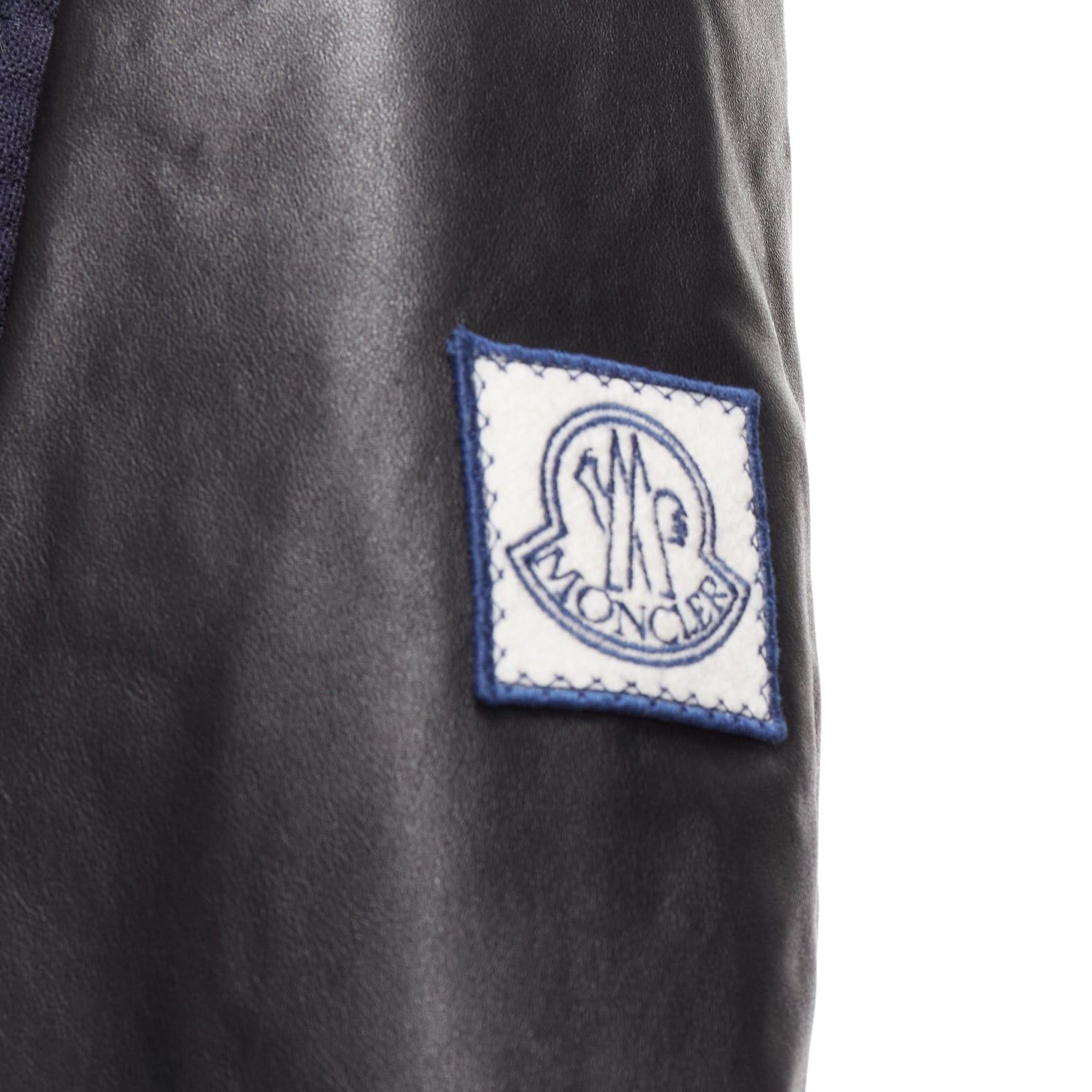 Moncler MONCLER GAMME BLEU navy wool leather sleeves goose down bomber jacket Sz2 M Size M / US 6-8 / IT 42-44 - 2 Thumbnail