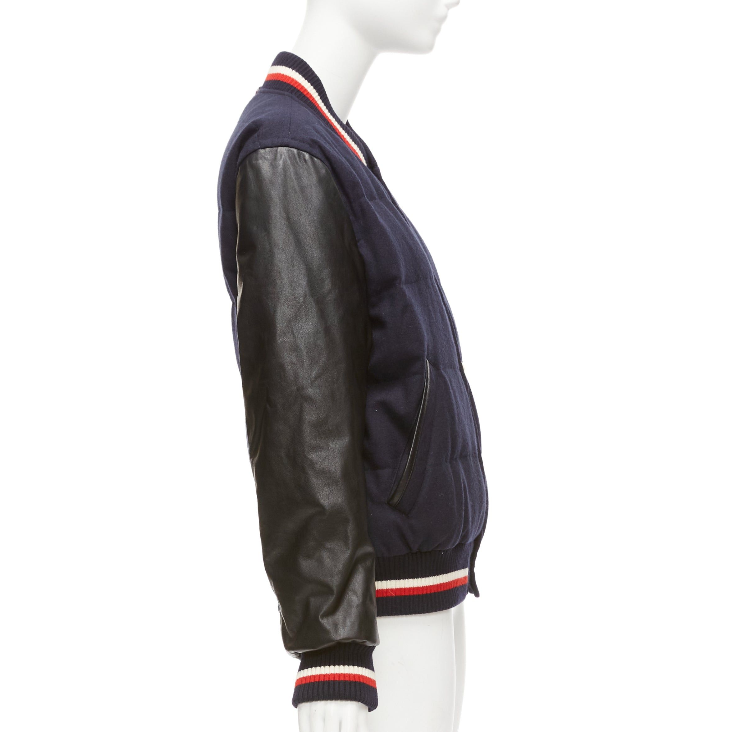 Moncler MONCLER GAMME BLEU navy wool leather sleeves goose down bomber jacket Sz2 M Size M / US 6-8 / IT 42-44 - 5 Thumbnail